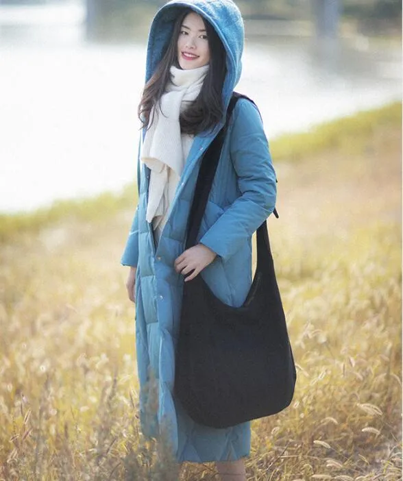 Casual Winter Women Coat Long Hooded Large Pocket Down Jacket