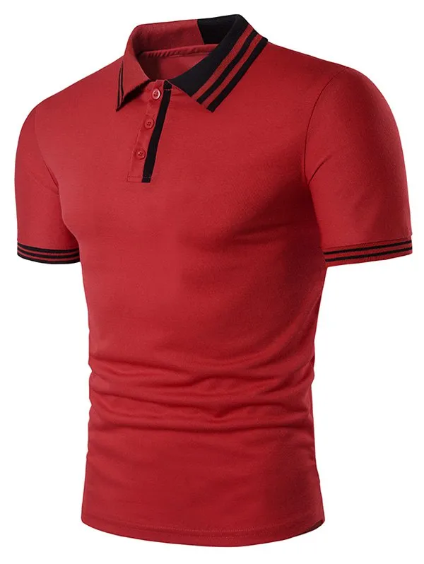 Cheap Color Block Stripe Rib Panel Polo T-Shirt