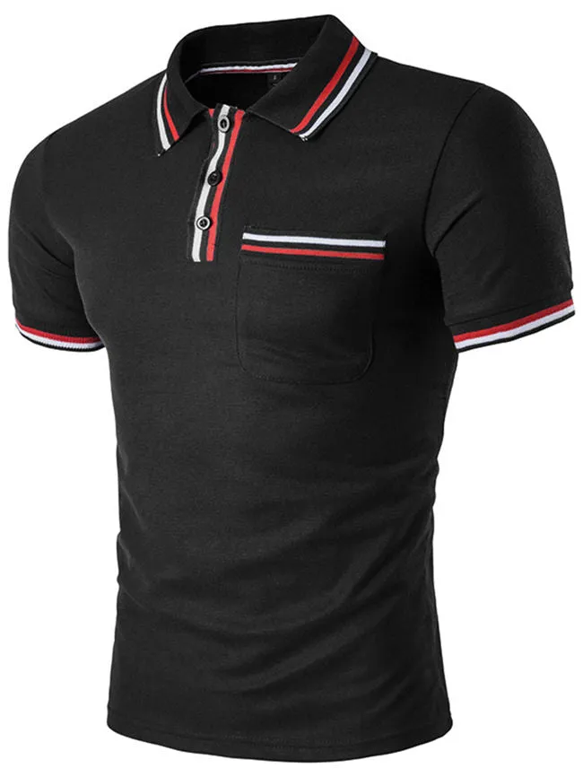 Cheap Polo Collar Men Striped Trim T-Shirt