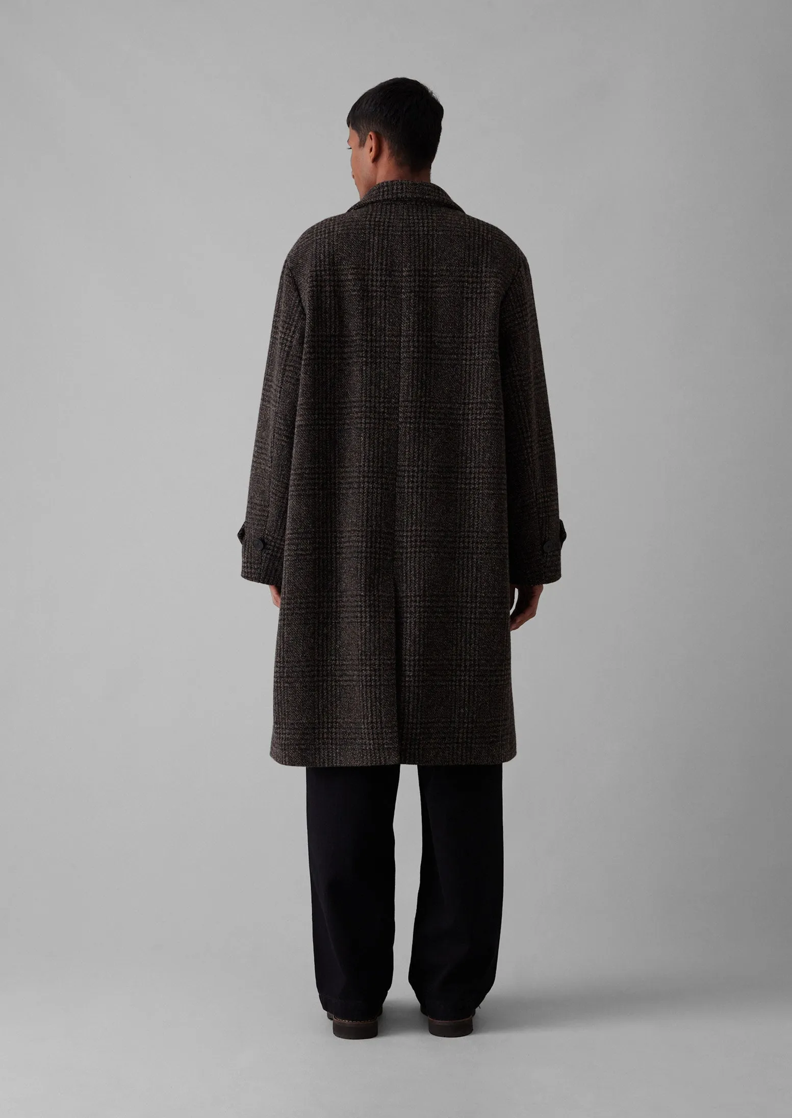 Check Wool Overcoat | Brown Marl