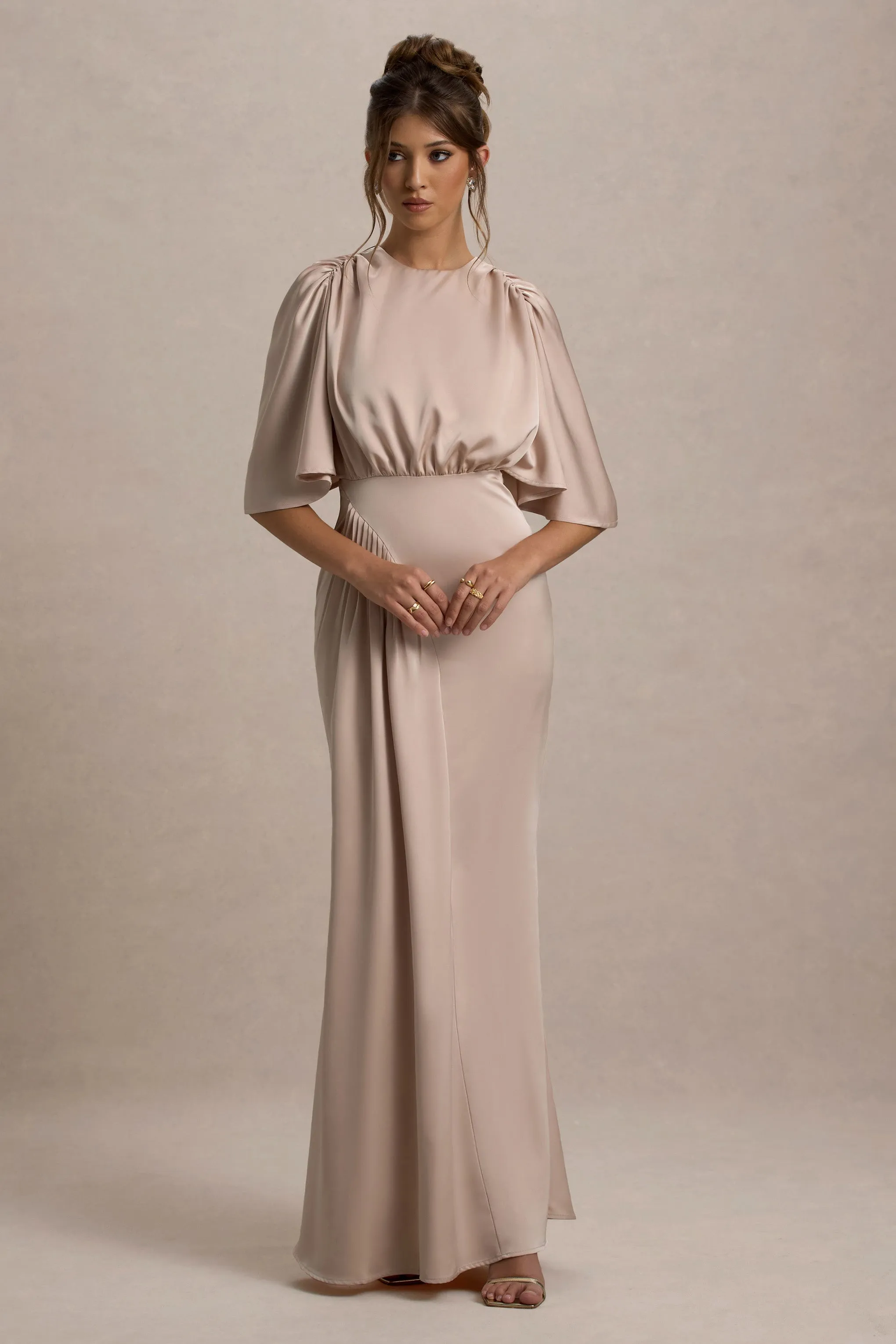 Cinder | Champagne Satin Gathered Maxi Dress