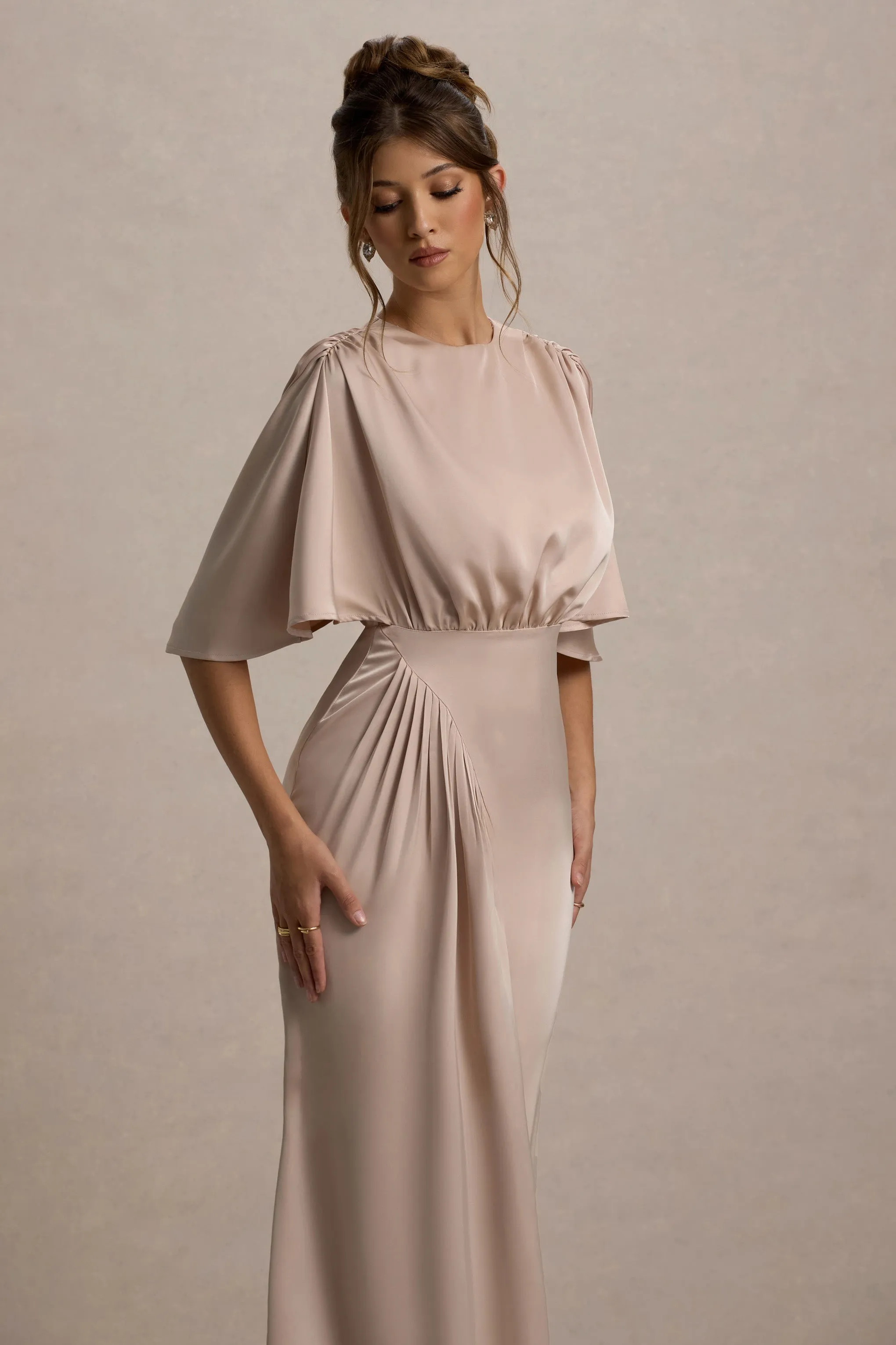 Cinder | Champagne Satin Gathered Maxi Dress