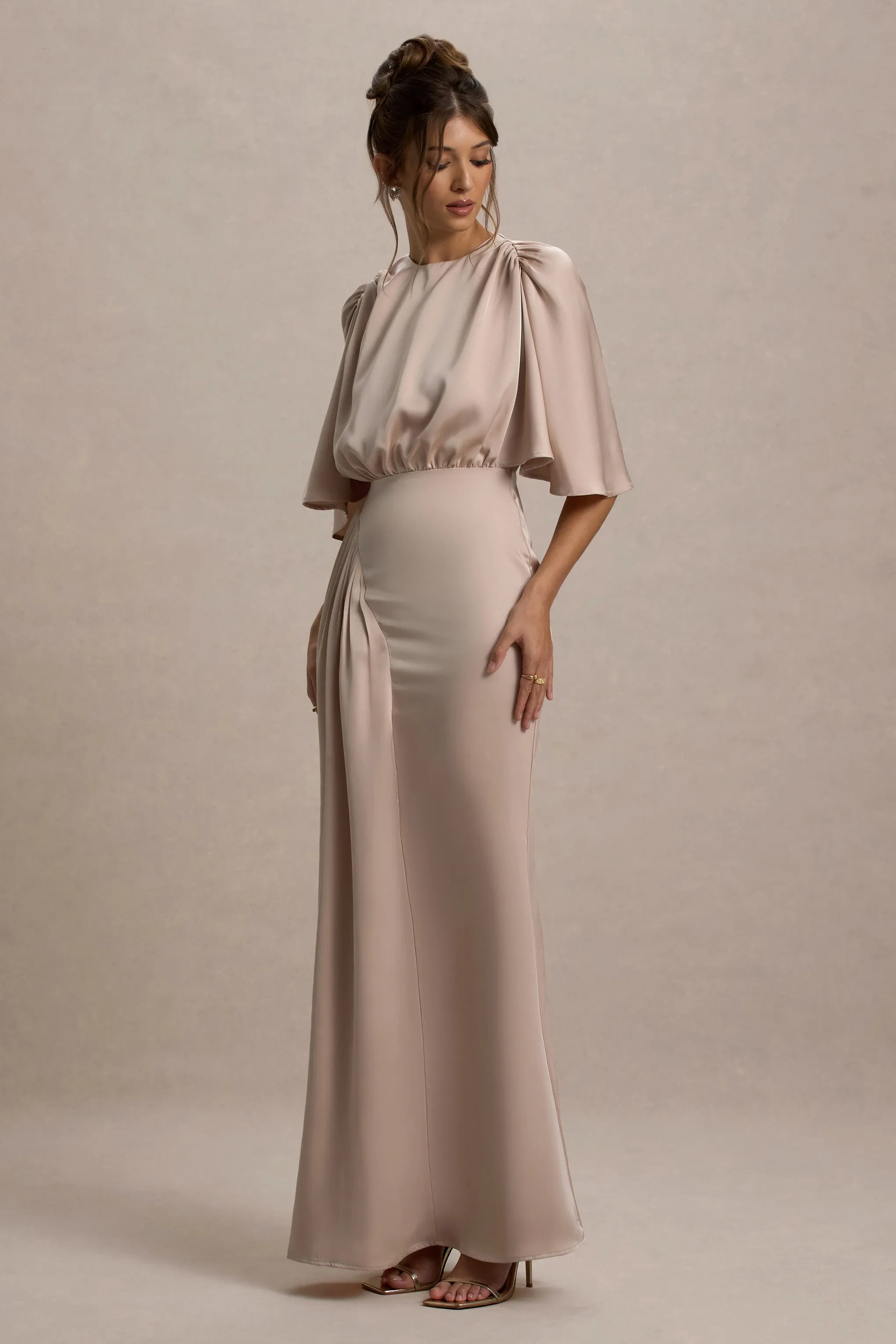 Cinder | Champagne Satin Gathered Maxi Dress