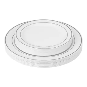 Classic Disposable Plastic Plates 40 pcs Combo Pack - White Silver-Trimmed