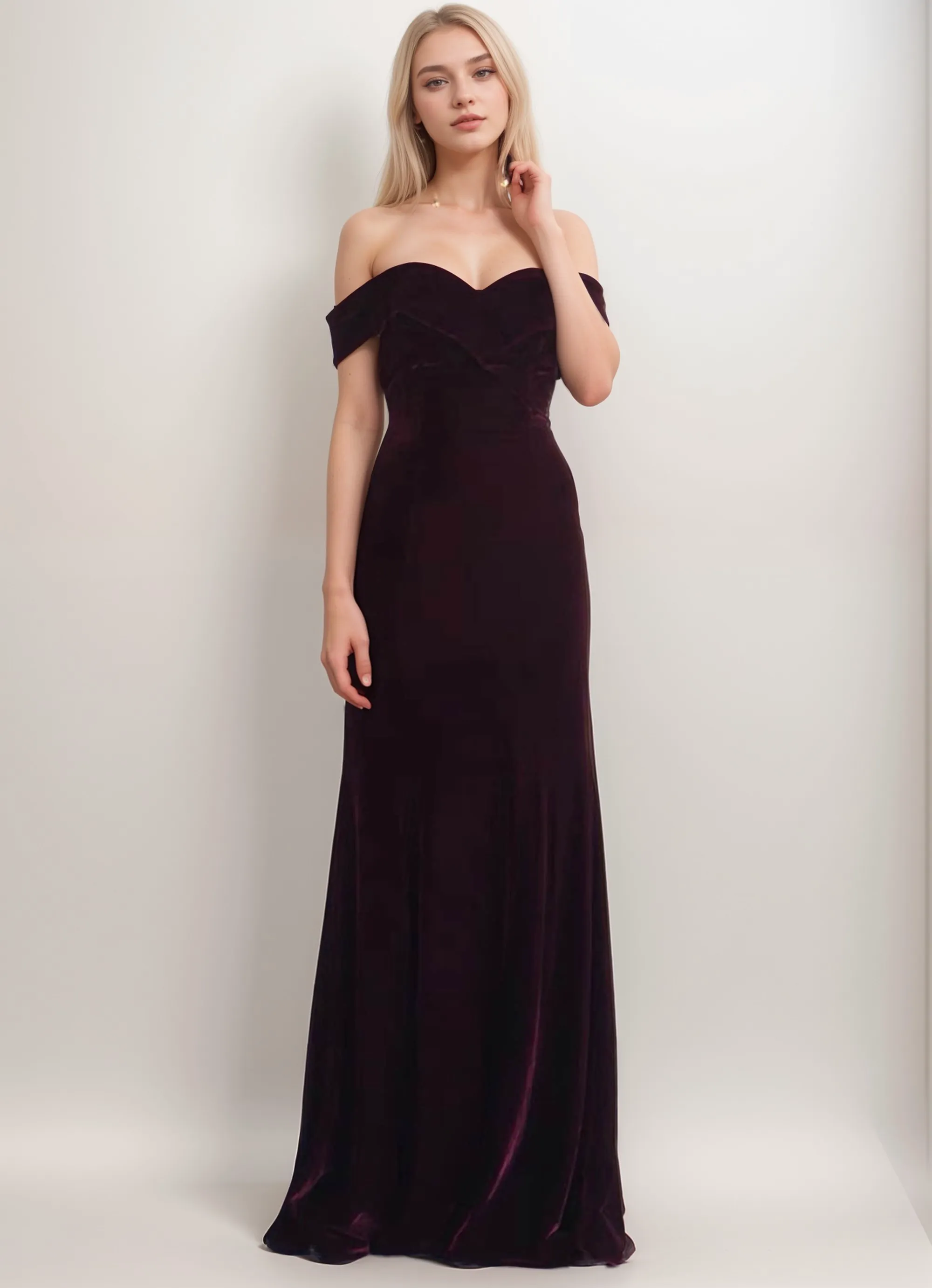 Classic Off-the-shoulder fit and flare Sheath Velvet Prom Dress