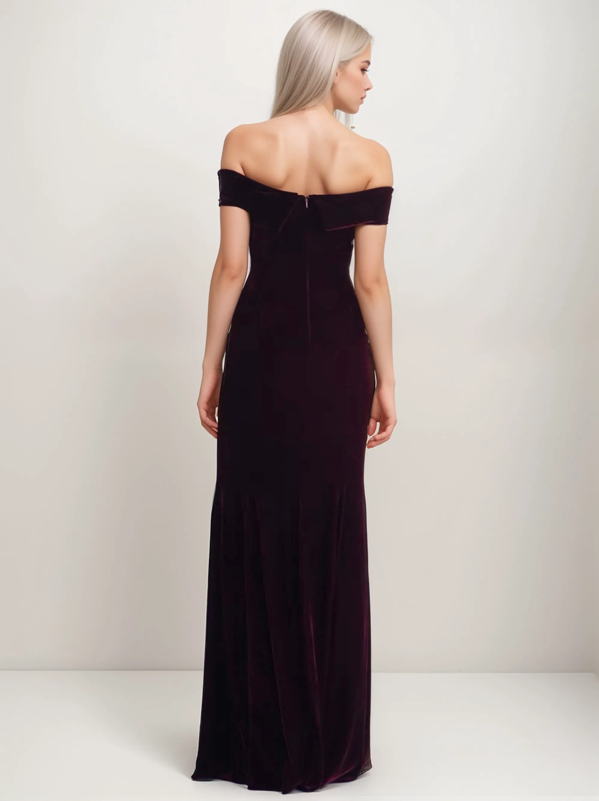 Classic Off-the-shoulder fit and flare Sheath Velvet Prom Dress