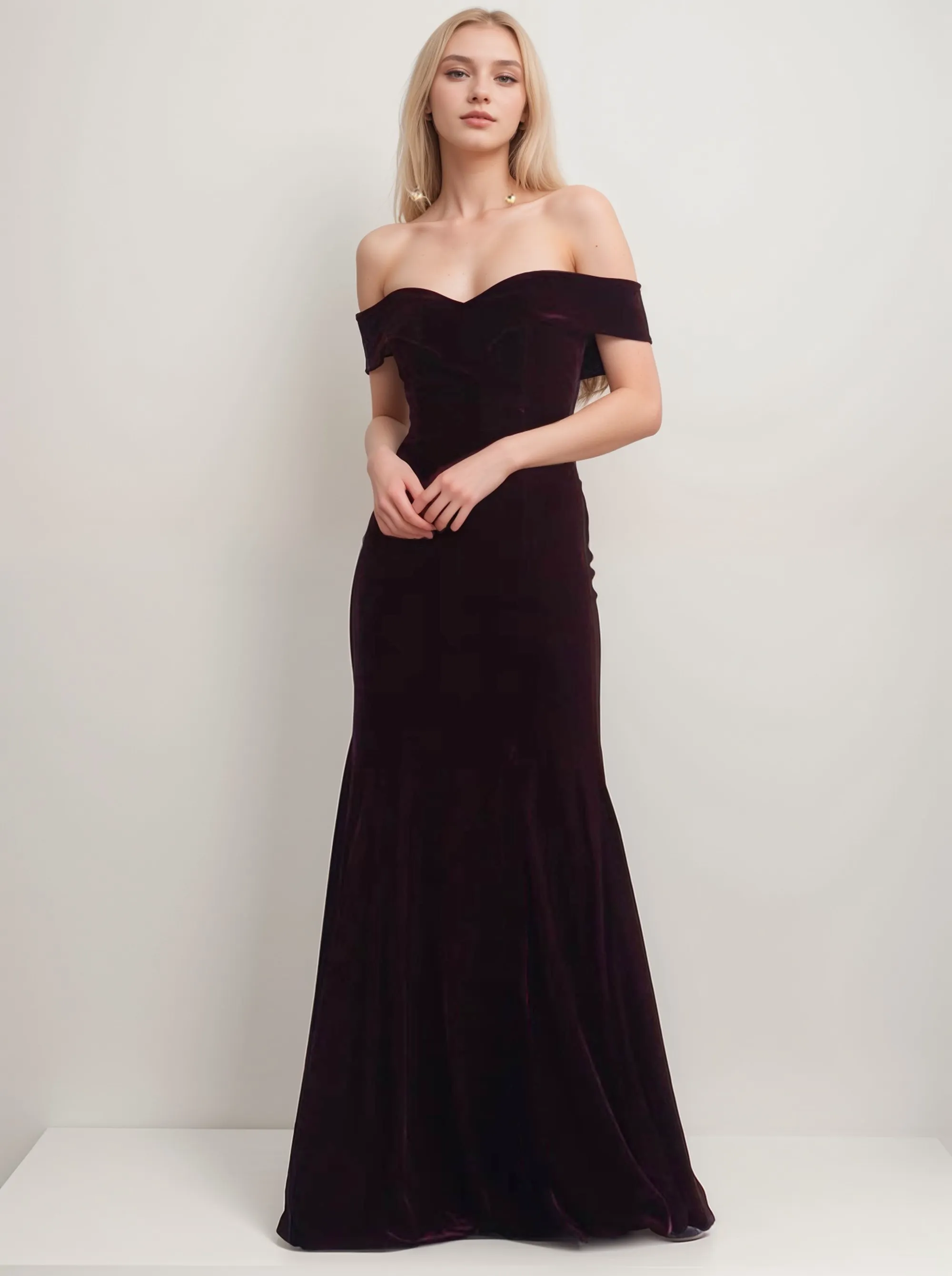 Classic Off-the-shoulder fit and flare Sheath Velvet Prom Dress