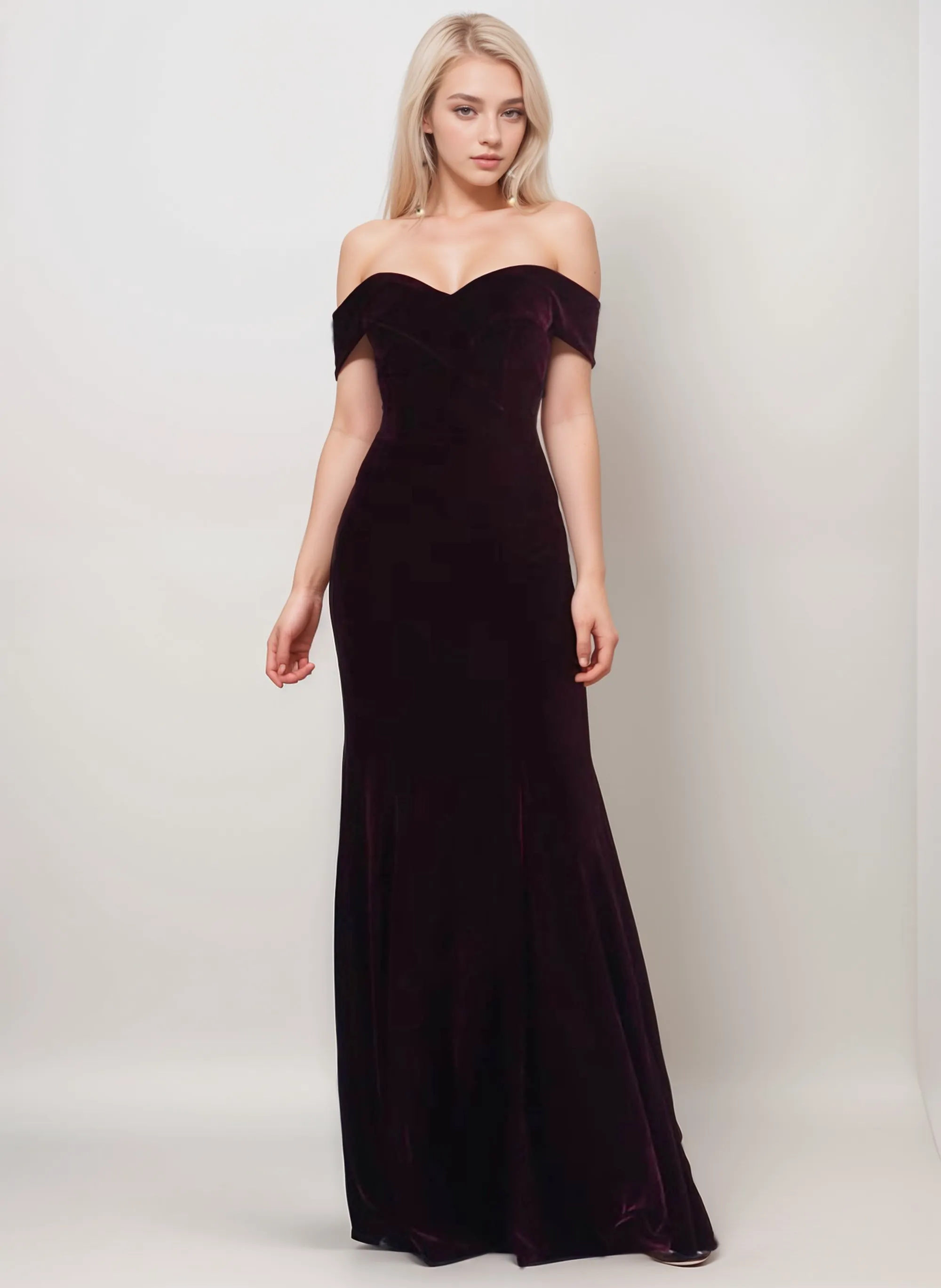 Classic Off-the-shoulder fit and flare Sheath Velvet Prom Dress