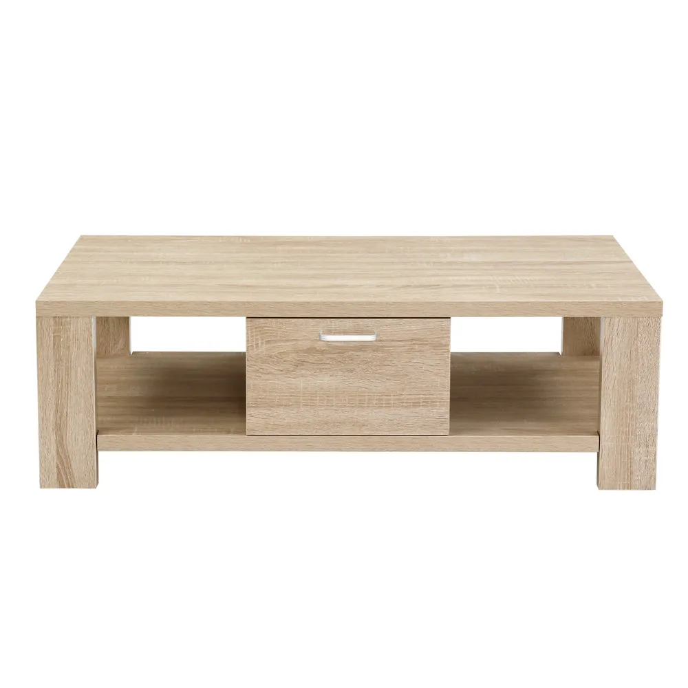 Coffee Table Oak Colour Storage Drawer Open Shelf Wooden