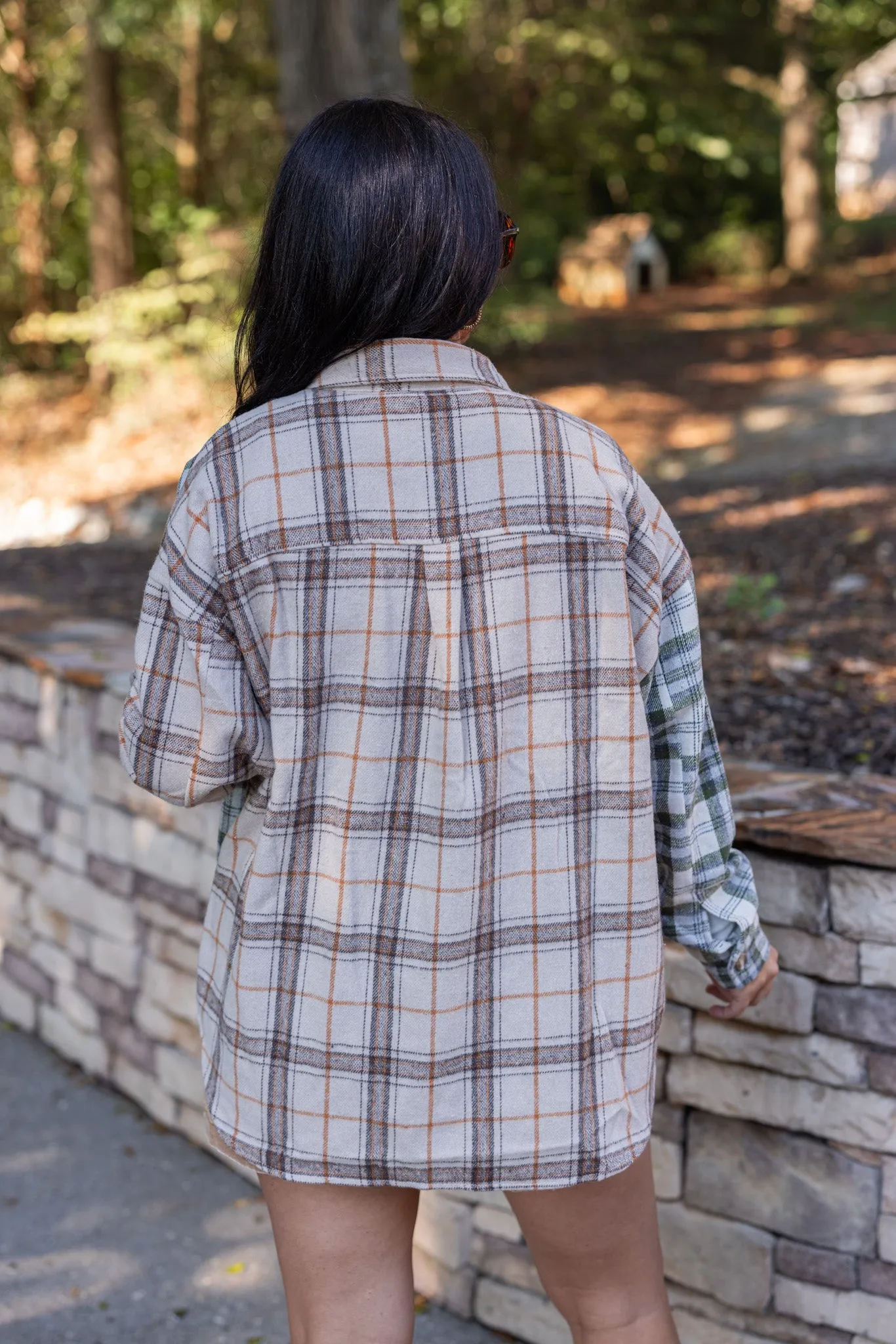 Colorblocked Plaid Olive Flannel Top