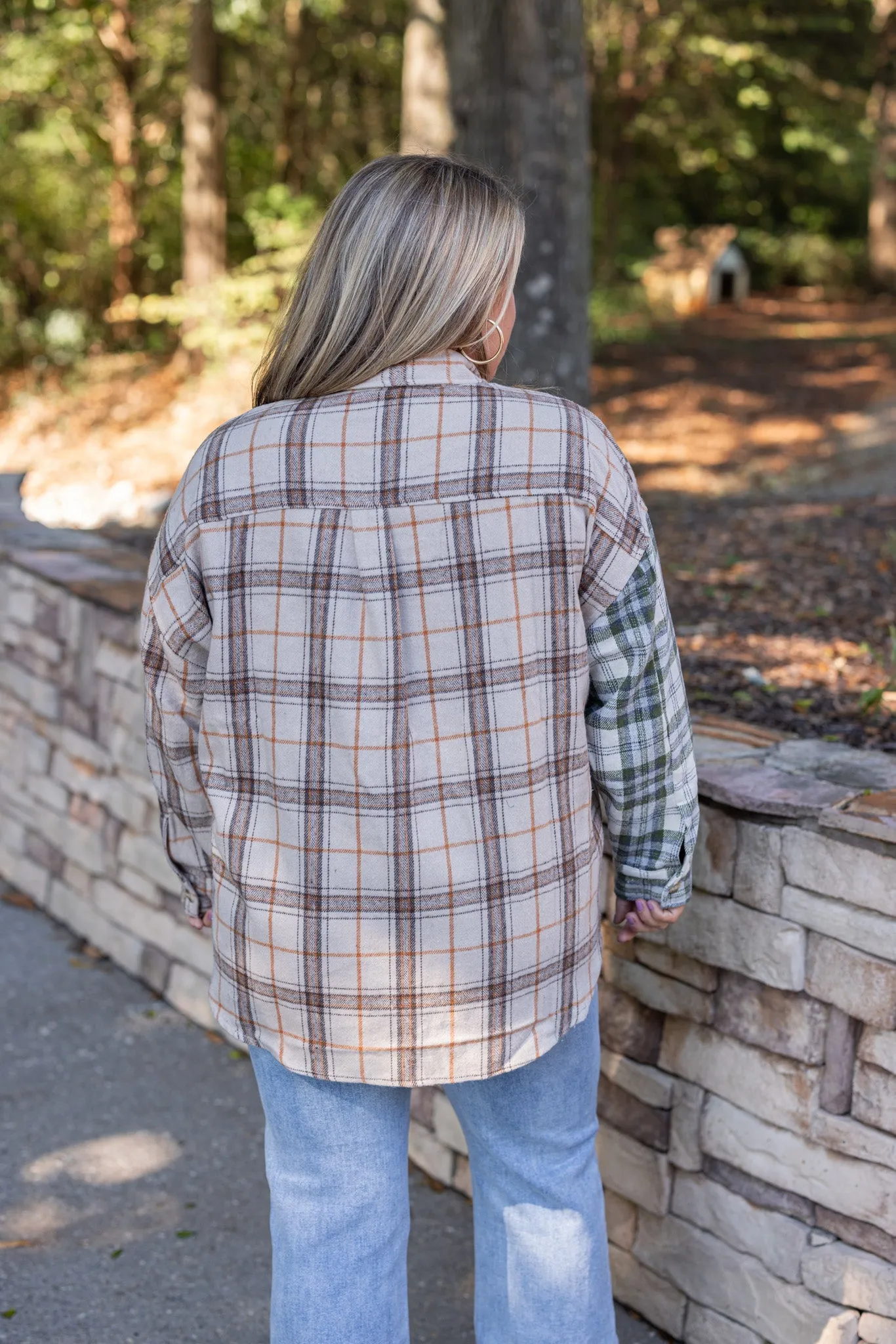 Colorblocked Plaid Olive Flannel Top