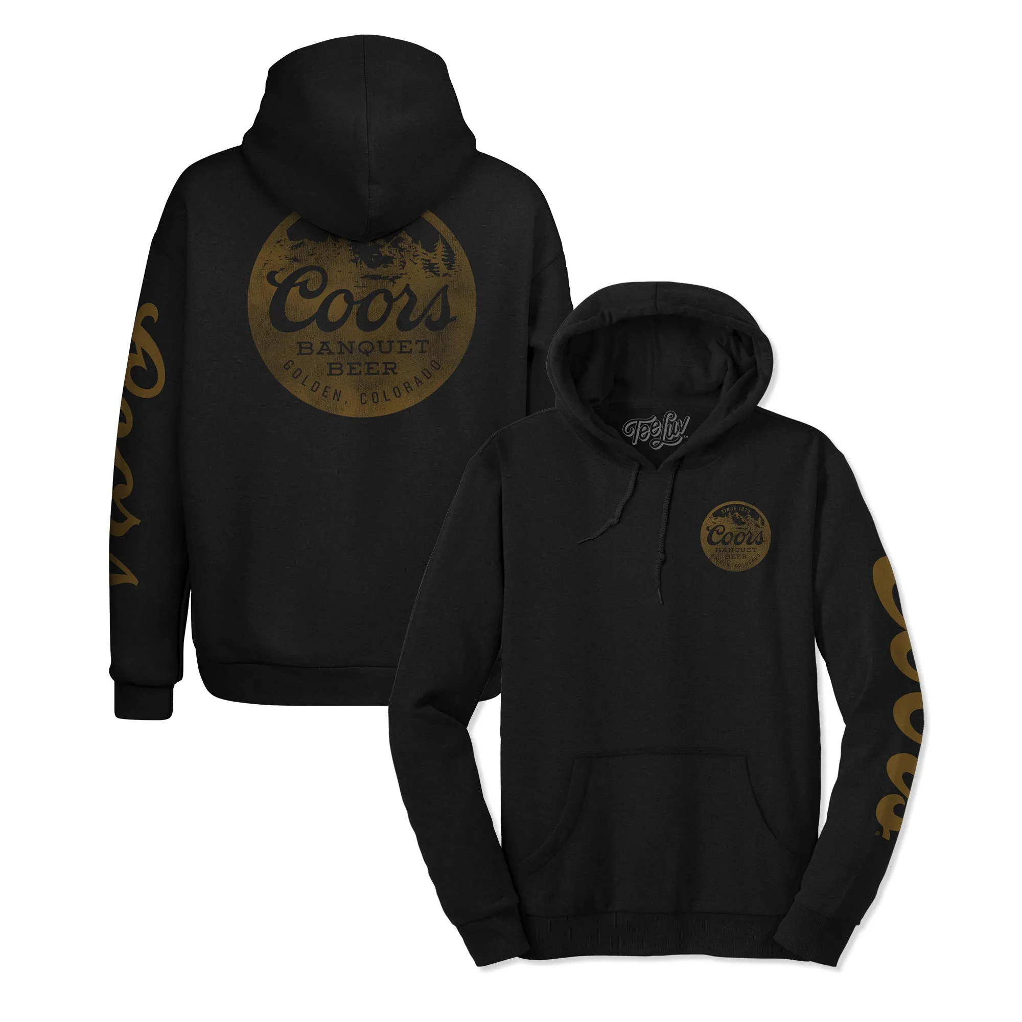 Coors Banquet Beer Double Sided with Sleeve Print Hooded Sweatshirt - Black