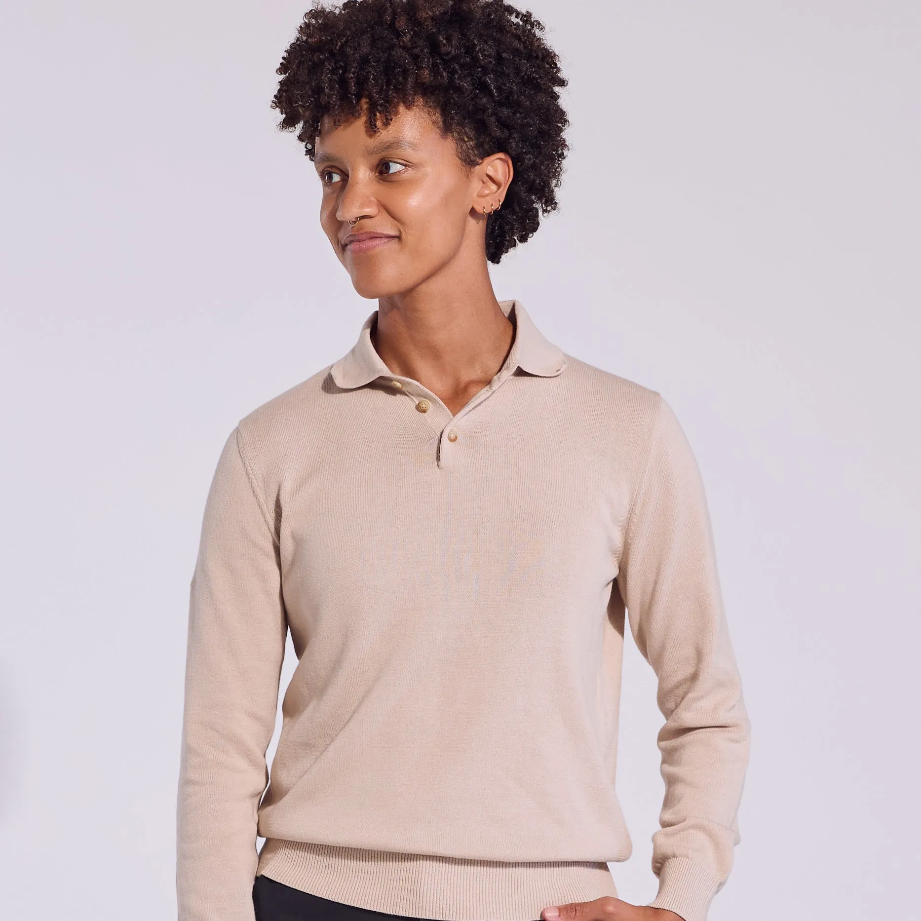 Cream Long Sleeve Polo Sweater