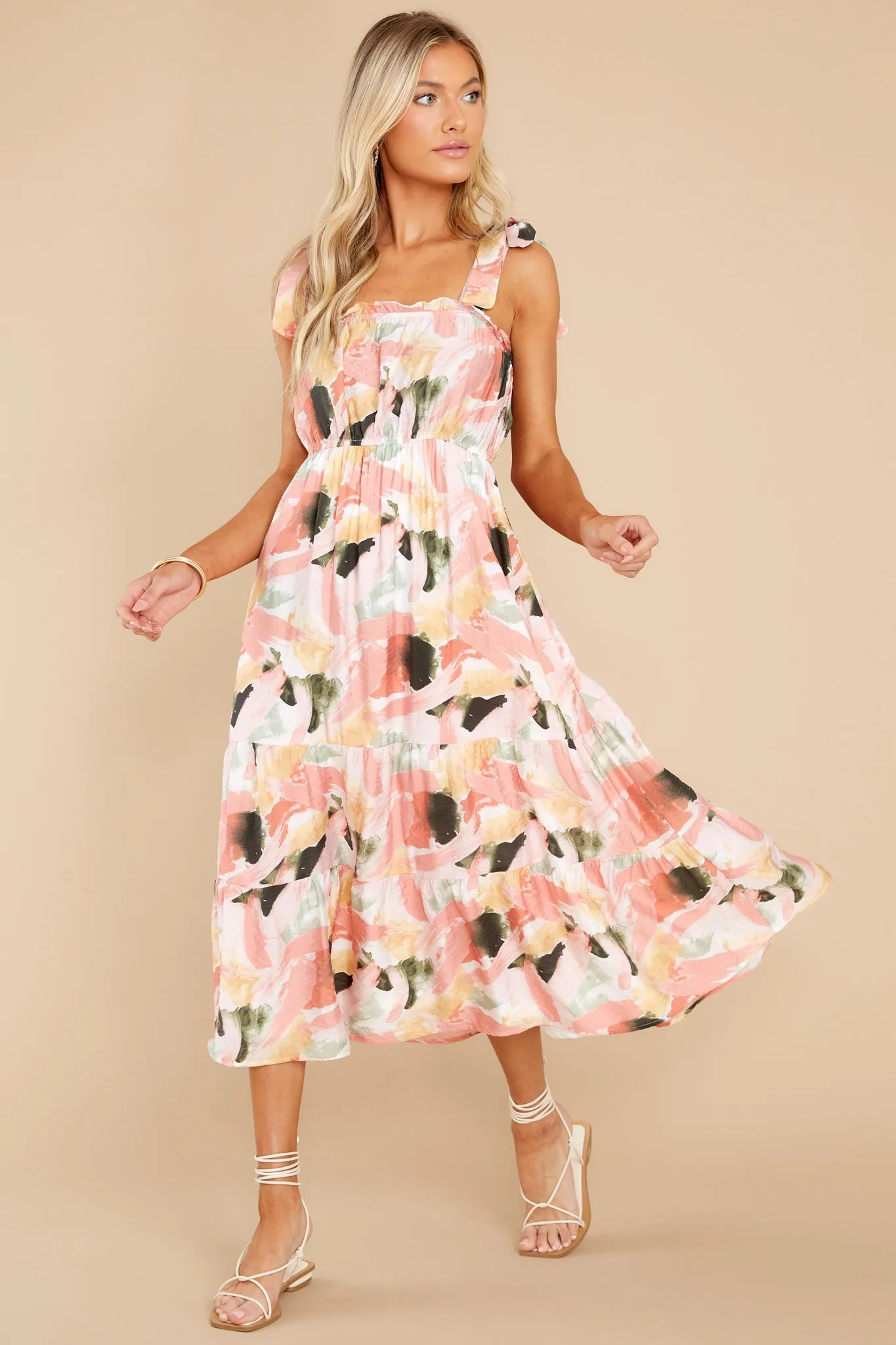 Creative Ideas Peach Multi Print Midi Dress