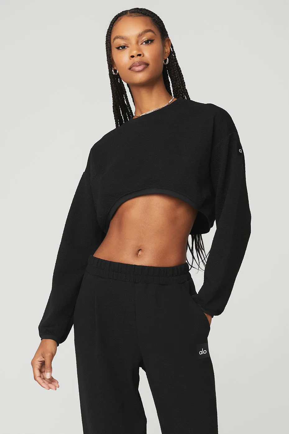 Cropped Tailored Crew Neck - Black