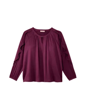 Dharma Long Ruffle Sleeve Blouse with Keyhole | Purple