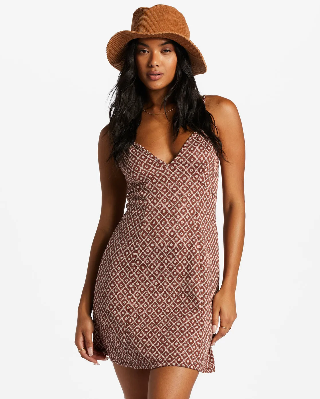 Diamond Flowers Mini Dress - Mocha