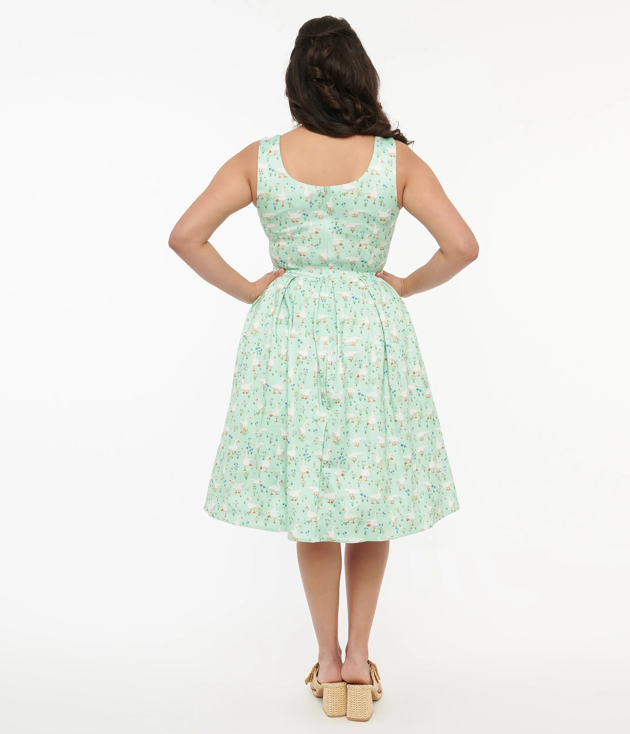 Dolly & Dotty 1950s Mint Green Duck Print Amanda Swing Dress