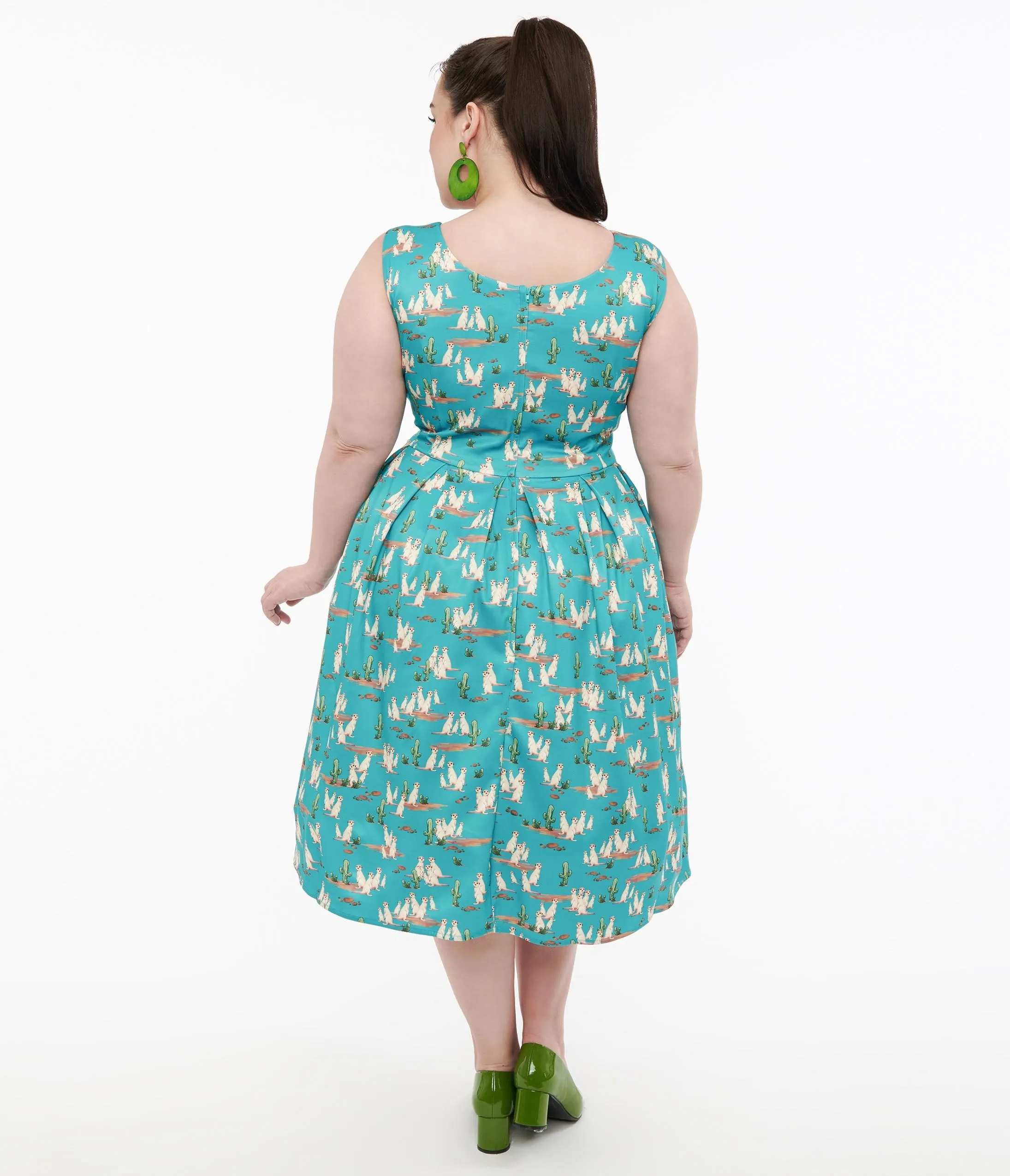 Dolly & Dotty 1950s Turquoise Meerkat Print Amanda Swing Dress