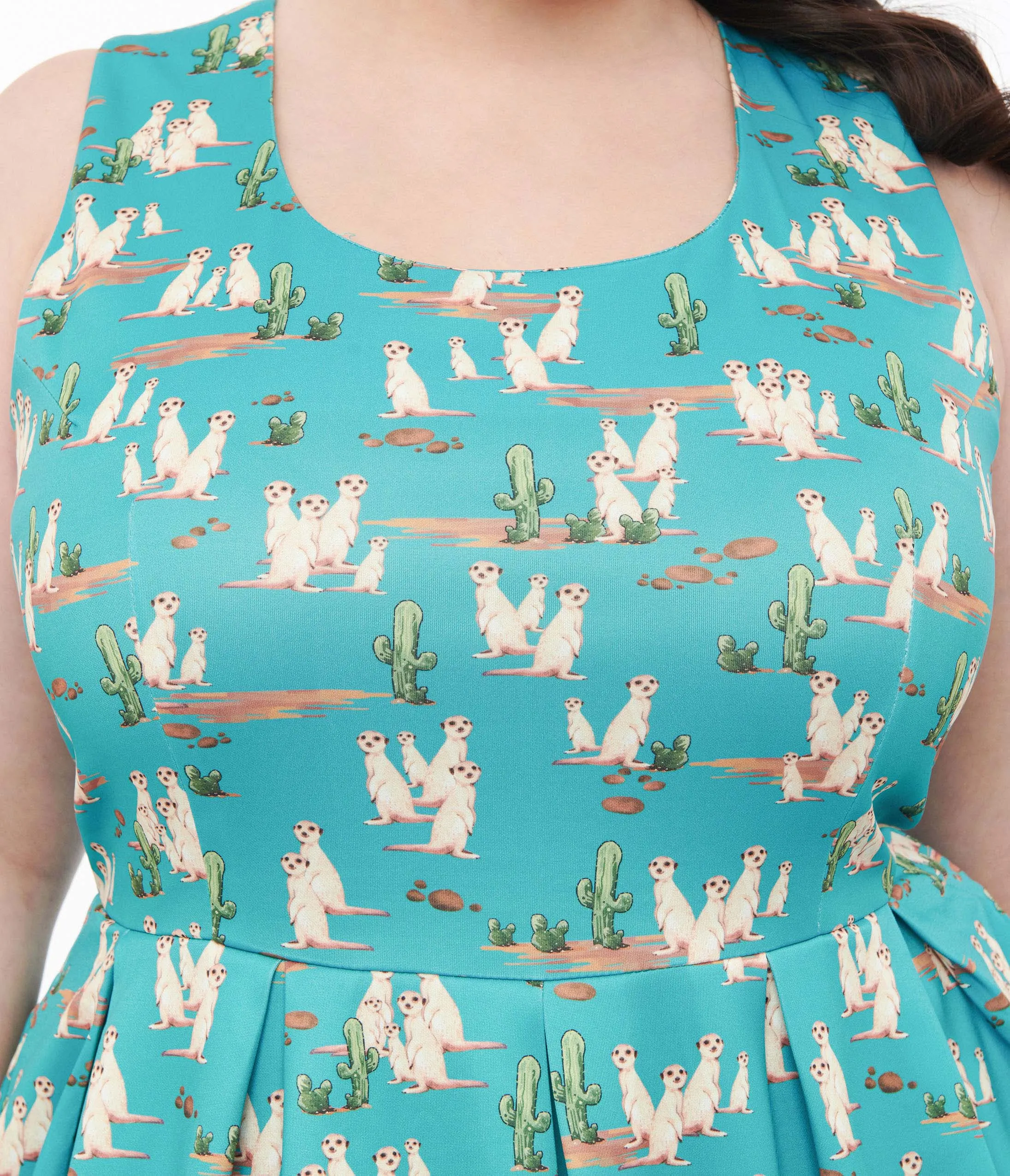 Dolly & Dotty 1950s Turquoise Meerkat Print Amanda Swing Dress