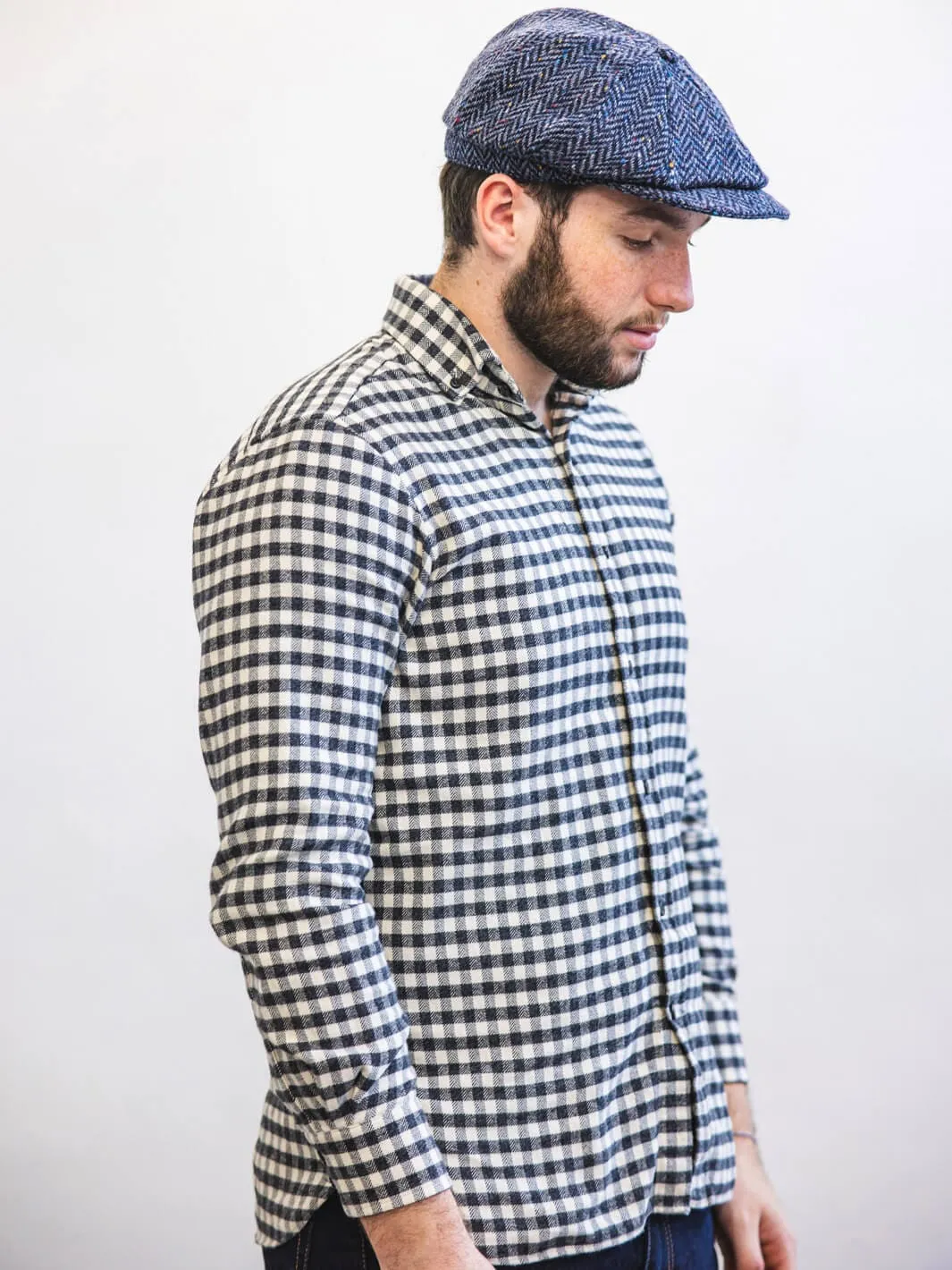 Donegal Herringbone Tweed Newsboy Cap - Blue