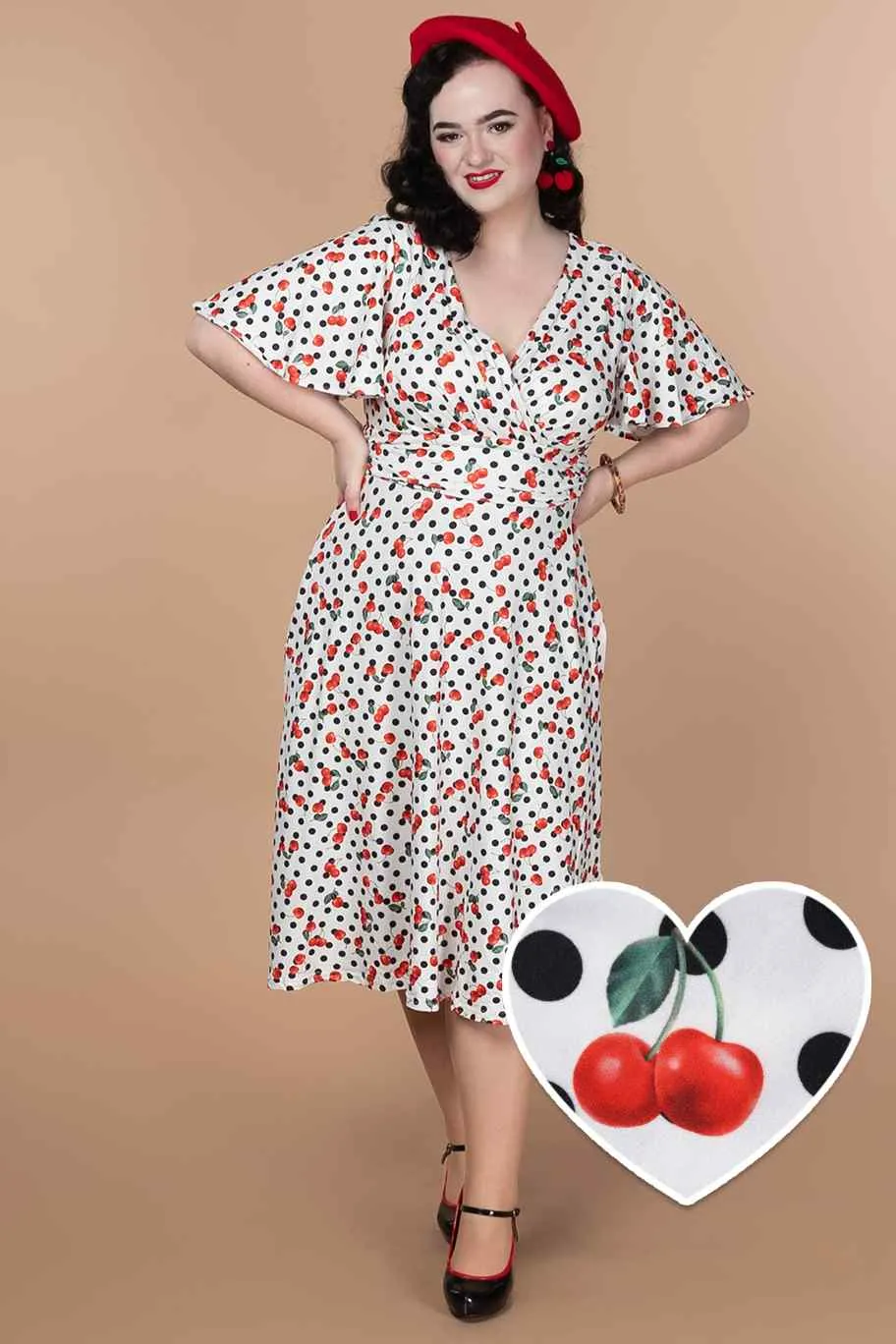 Donna Retro Cherry Polka Dot Dress