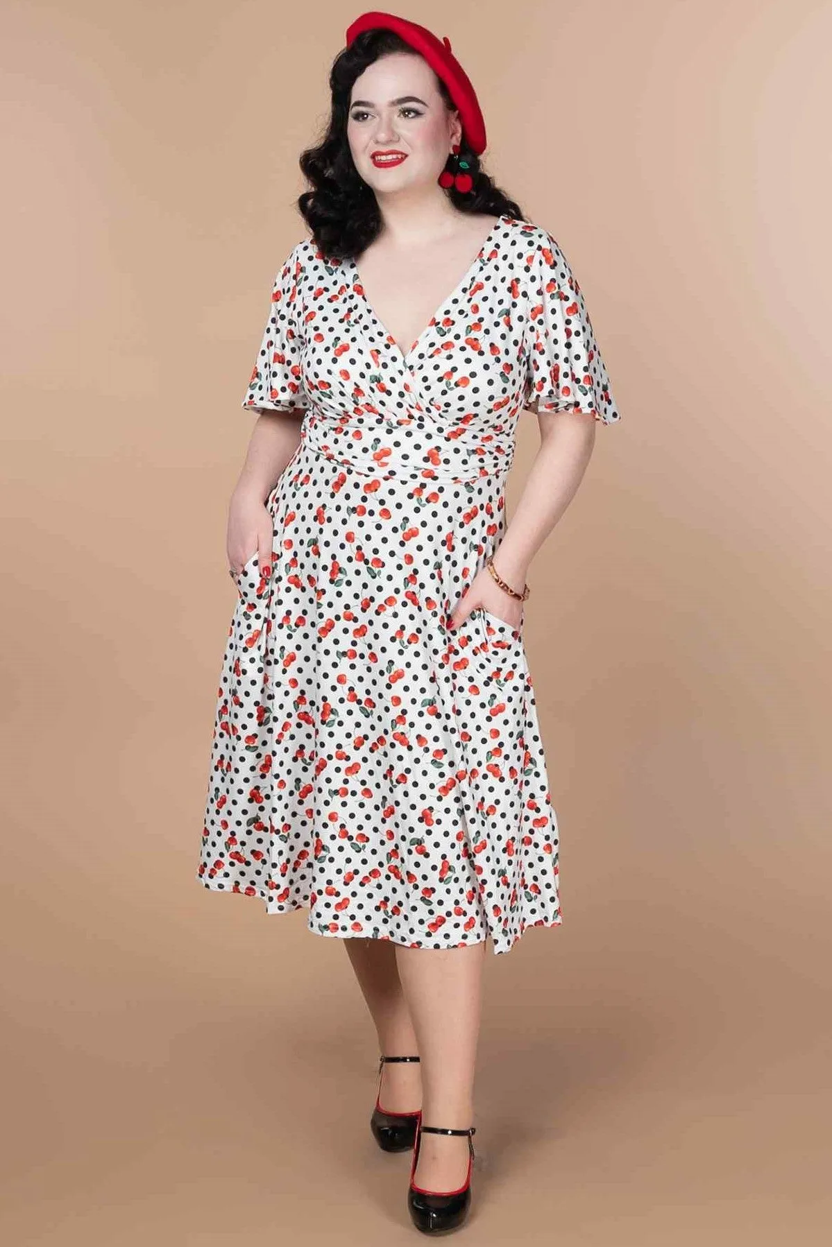 Donna Retro Cherry Polka Dot Dress