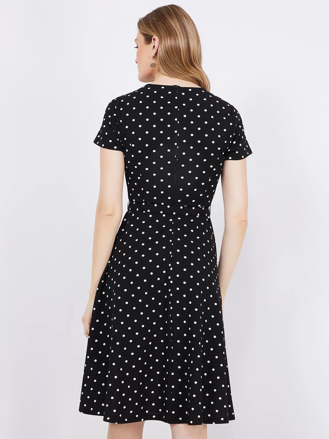 Dot Print Front Keyhole Fit & Flare Midi Dress