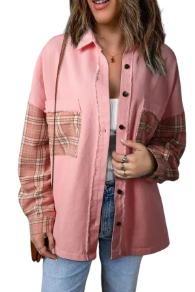 Double Take Plaid Raw Trim Shacket