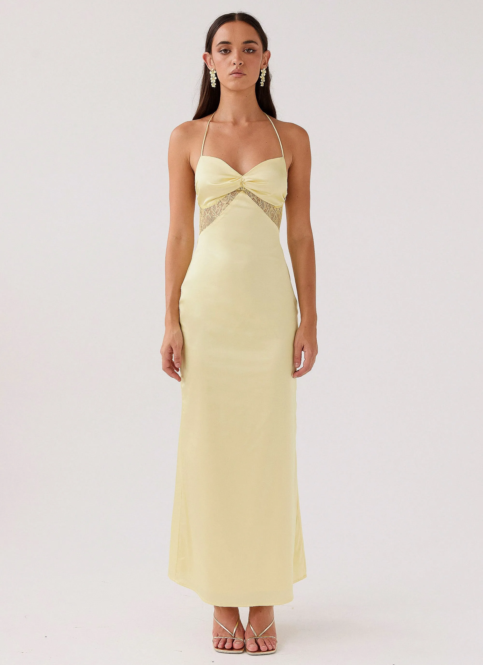 Dream Sight Lace Satin Maxi Dress - Lemon