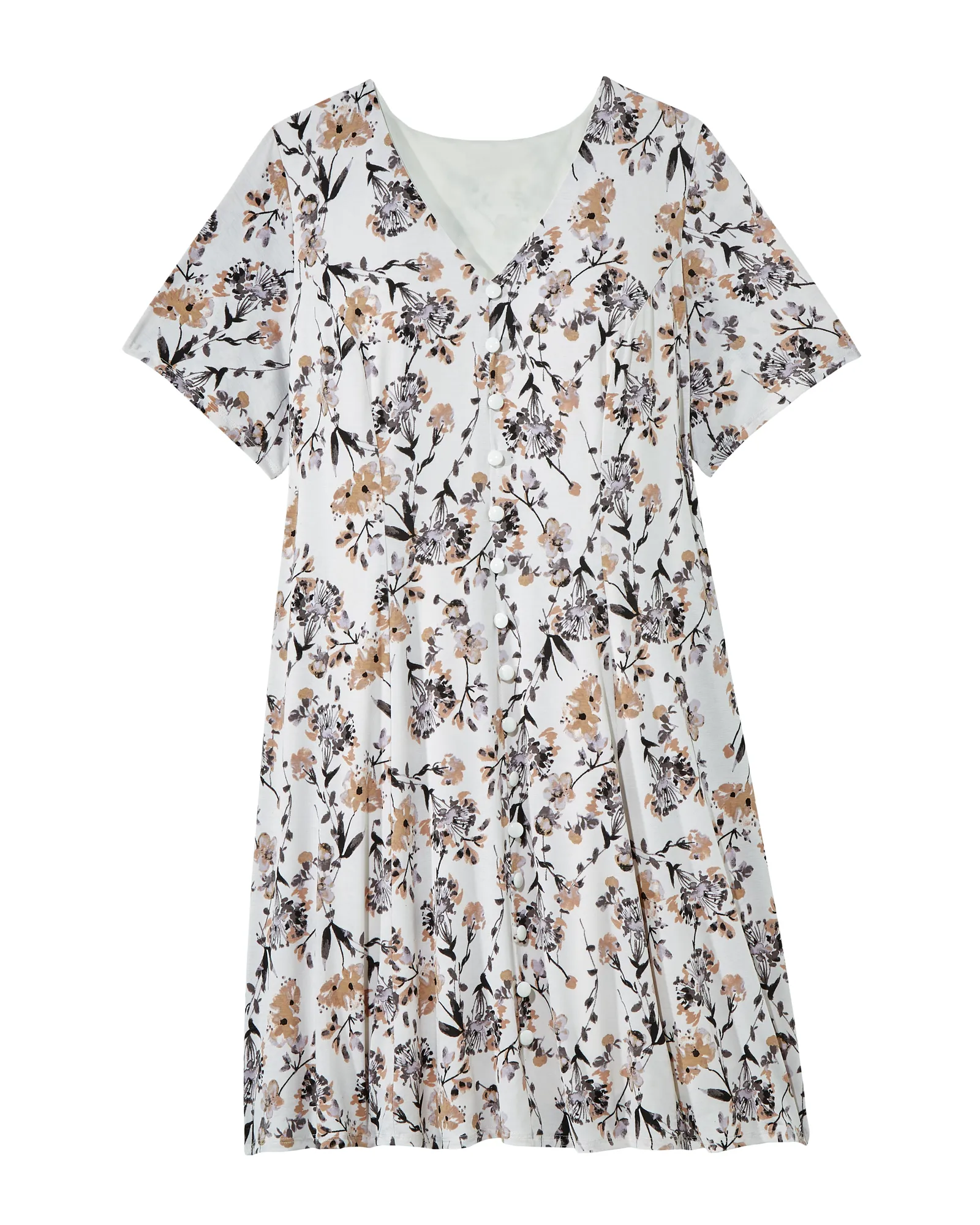 Eagan Button Detail Dress | White / Tan