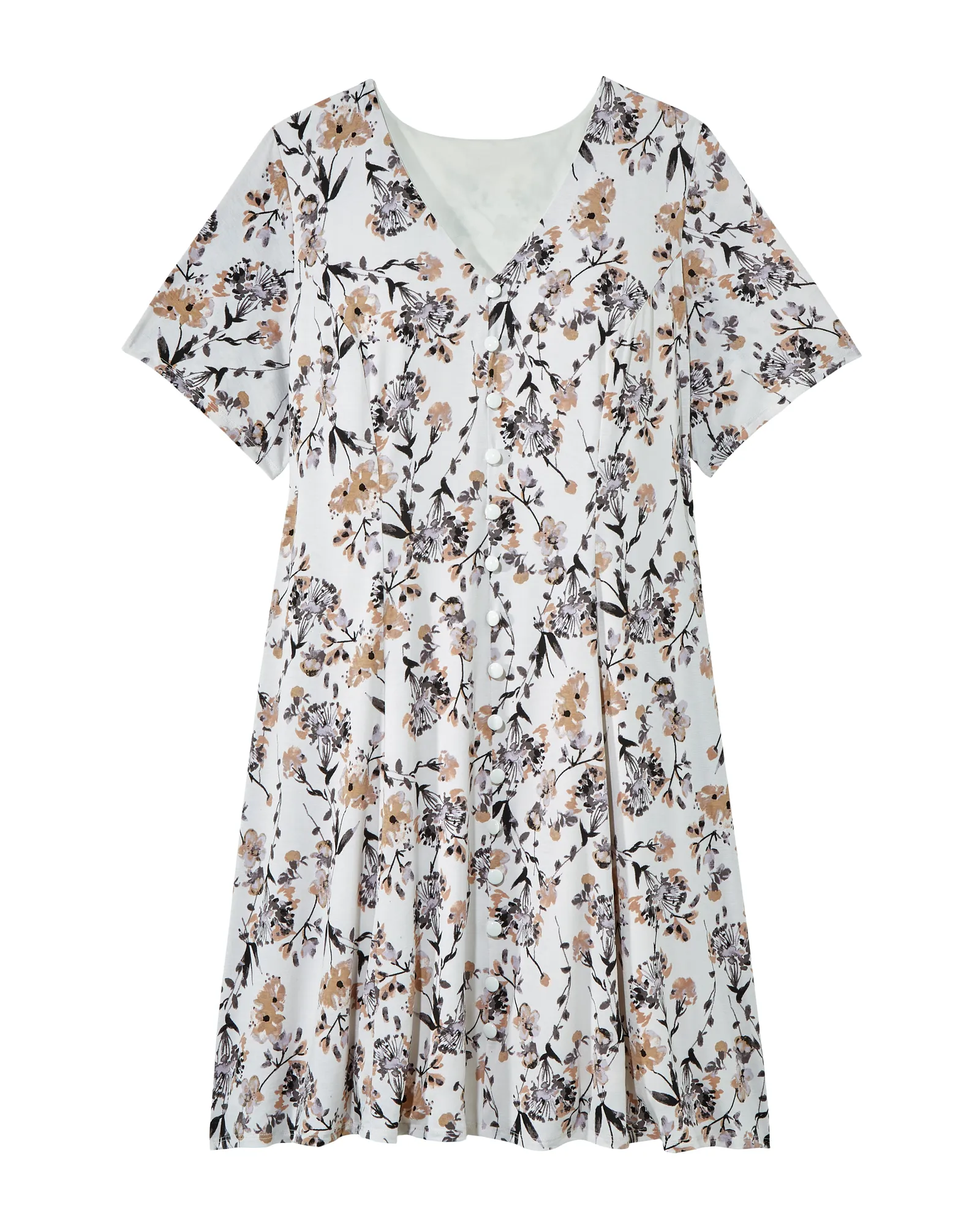 Eagan Button Detail Dress | White / Tan