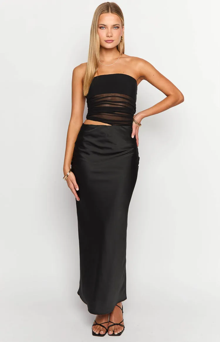 Elinor Black Satin Maxi Dress