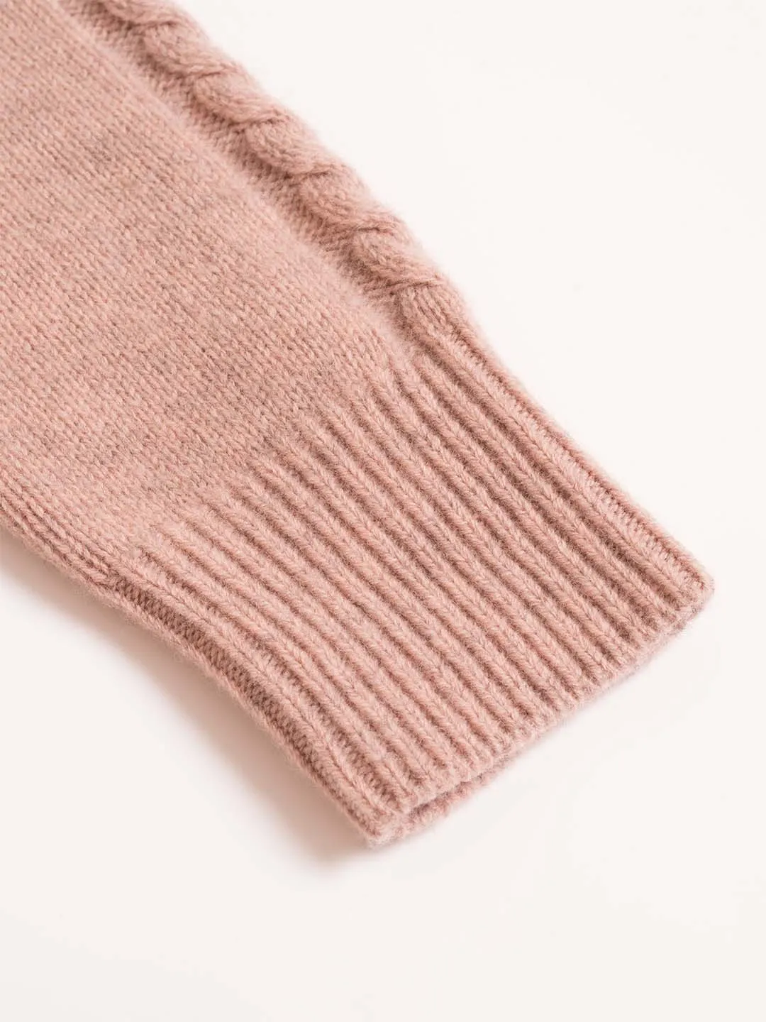 Emilia Polo Collar Cable-Knit Pink 100% Wool Sweater