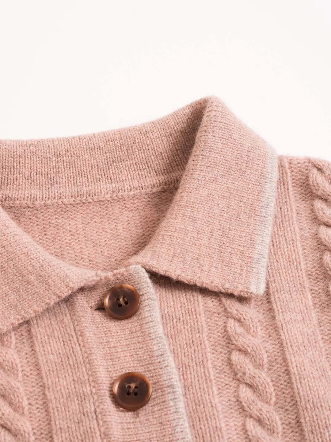 Emilia Polo Collar Cable-Knit Pink 100% Wool Sweater