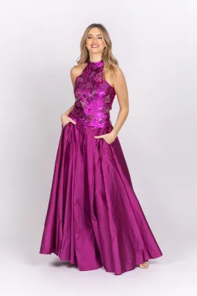 Emily Shalant Taffeta Ballgown Skirt in Magenta