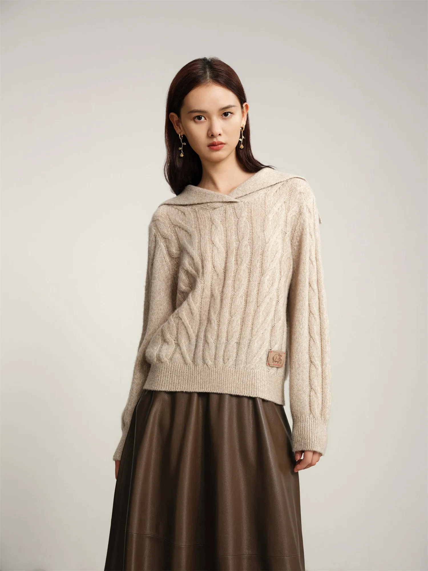 EP YAYING Loose Notched Collar Pullover