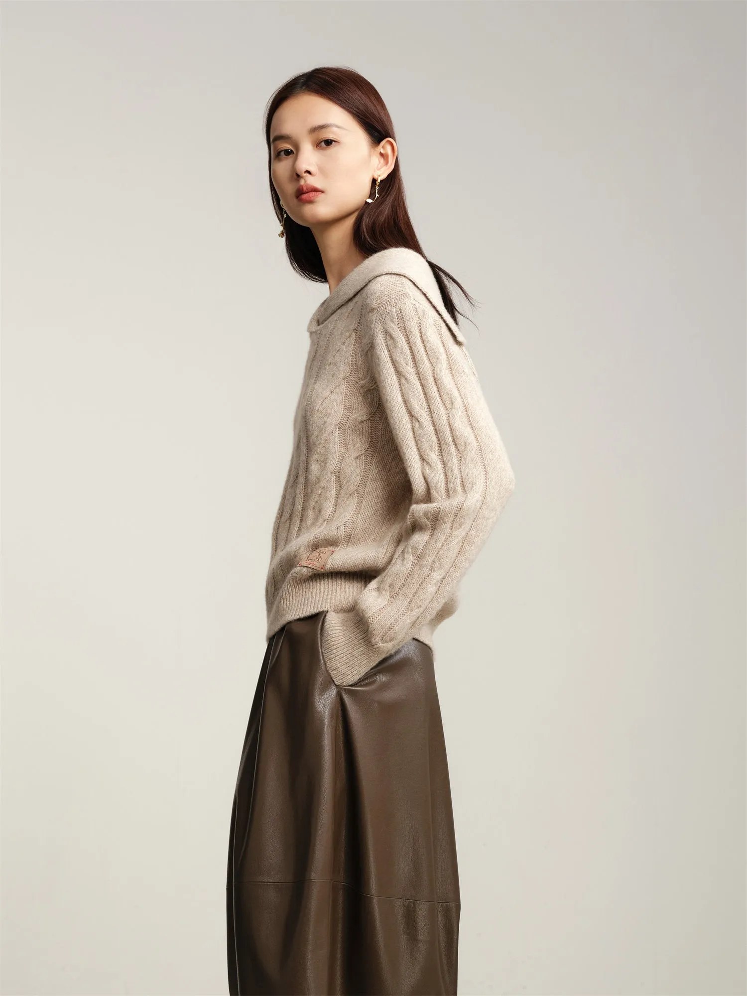 EP YAYING Loose Notched Collar Pullover