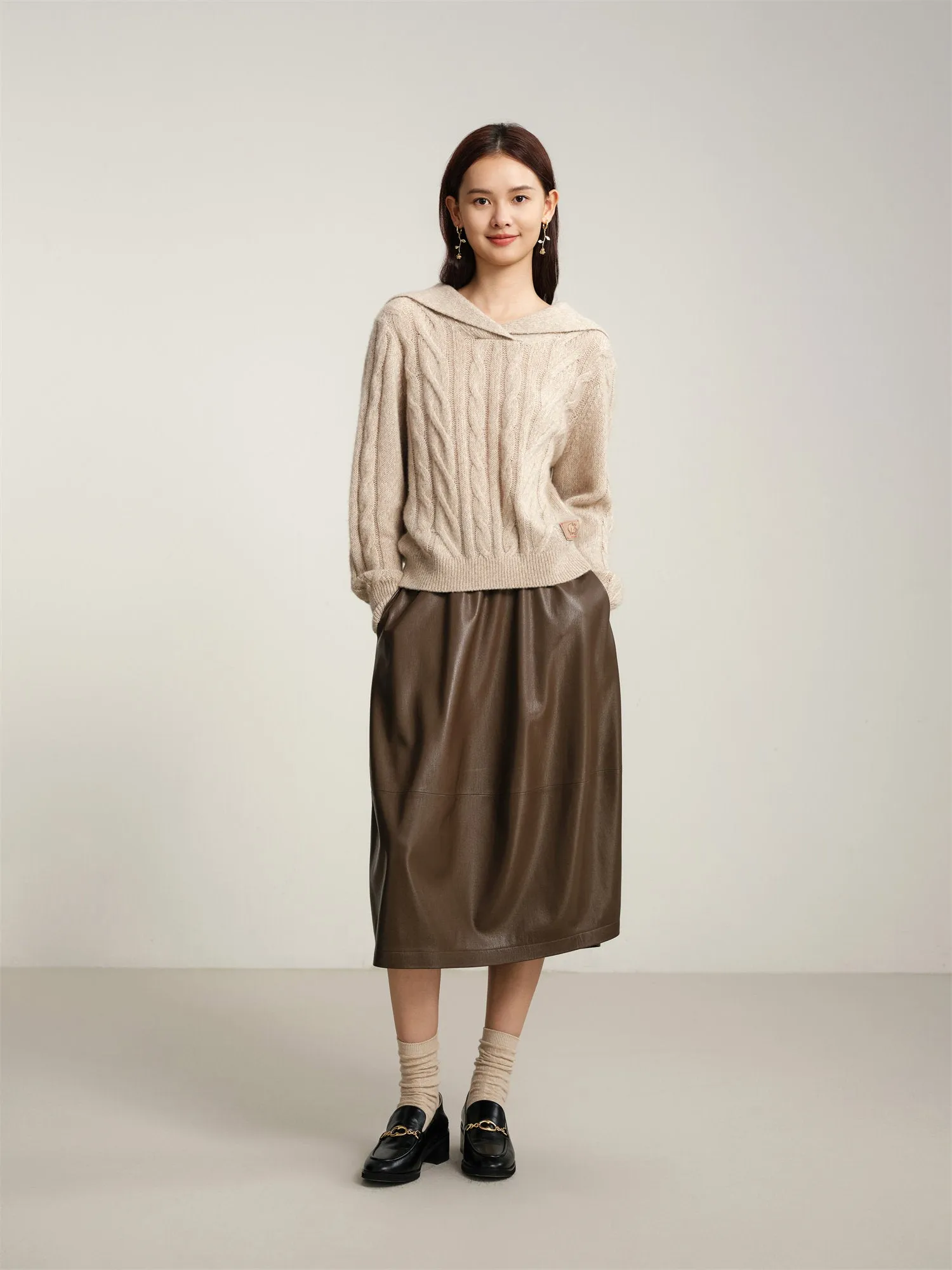 EP YAYING Loose Notched Collar Pullover