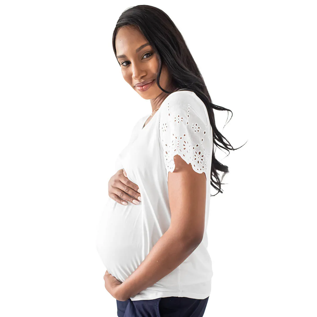 Everyday Eyelet Maternity & Nursing T-shirt | White