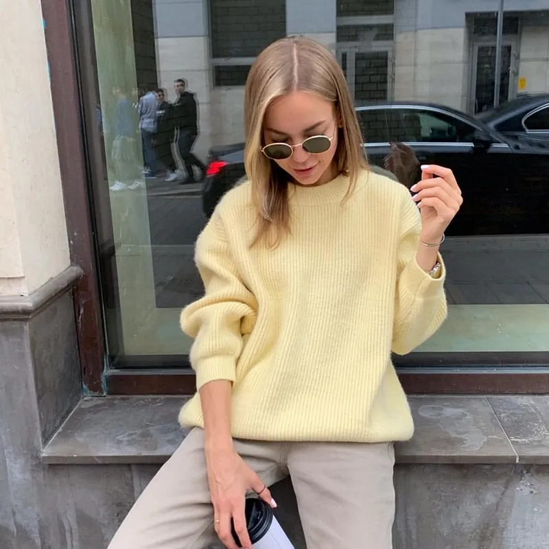 Fashionkova  Soft Imitation Mink Knitted Sweater Women Winter Loose Solid Striped Pullovers Fall Warm Lazy Oaf Knitwear Female Jumper