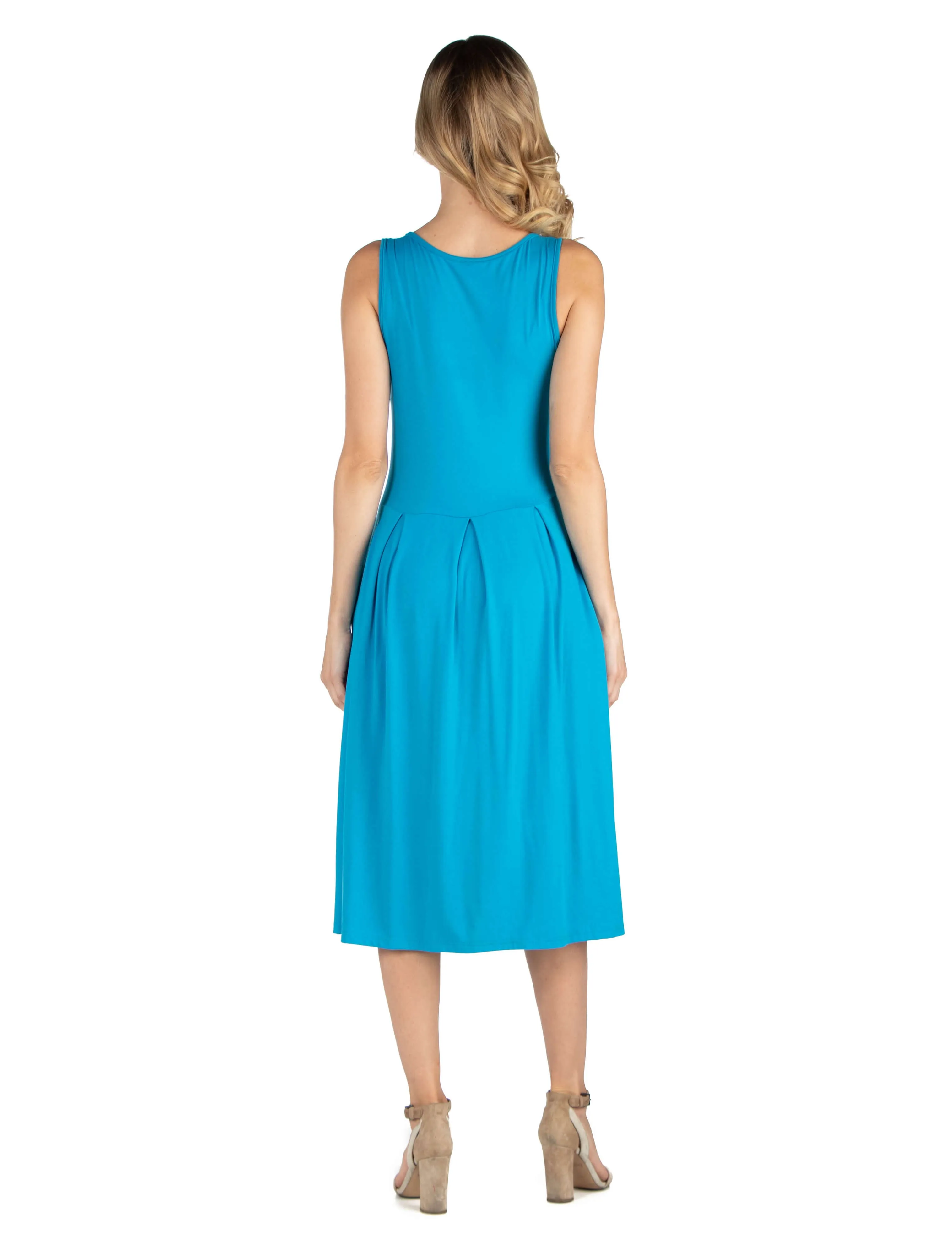 Fit and Flare Sleeveless Maternity Midi Dress with Pockets