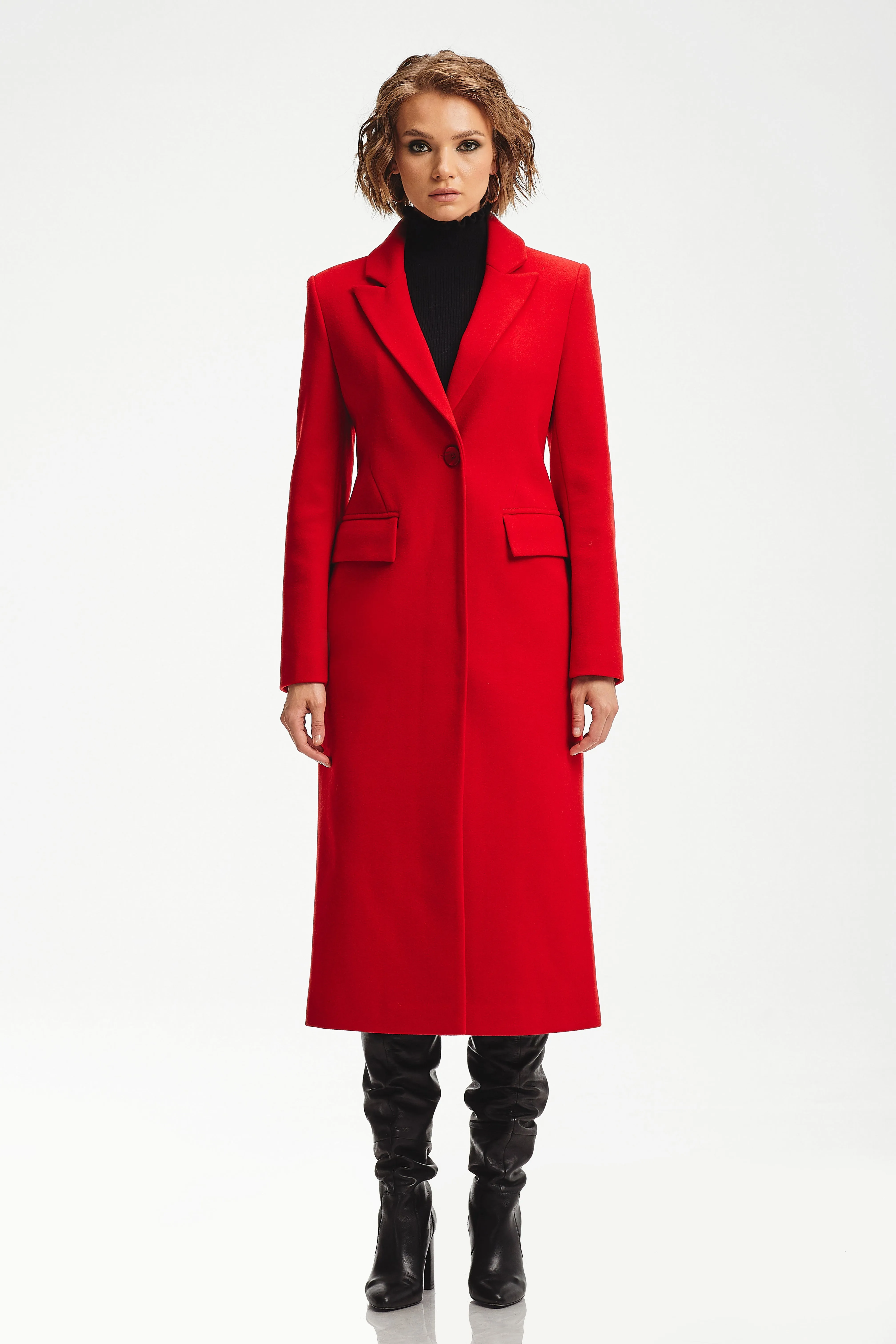 Fitted Tailored Wool Blend Overcoat