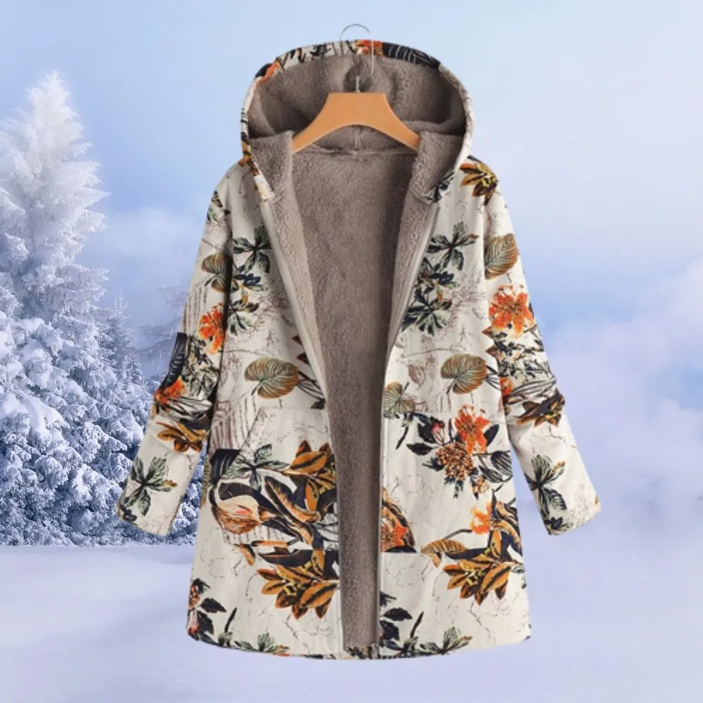 Floral Sherpa-Lined Hooded Coat