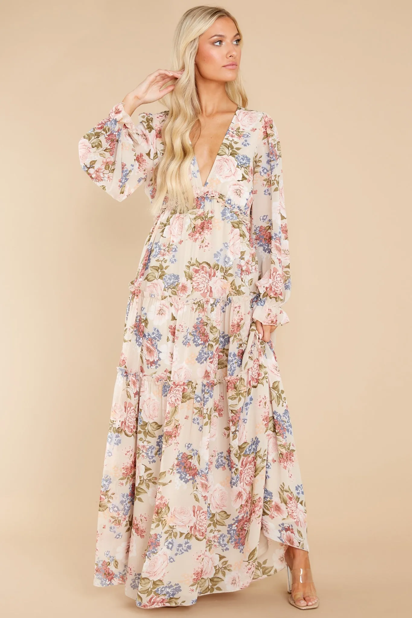 Flourishing Beauty Beige Floral Print Dress