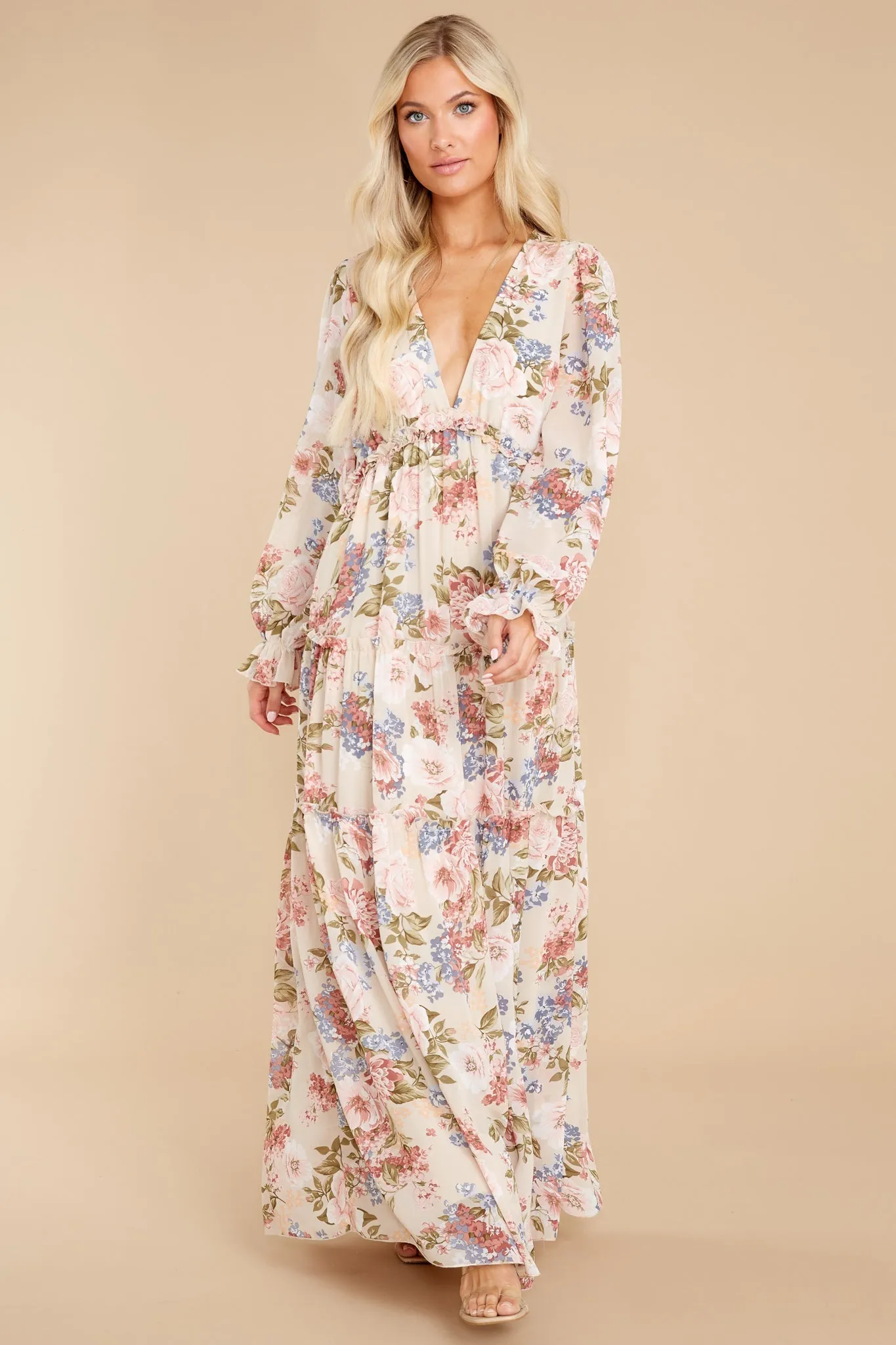 Flourishing Beauty Beige Floral Print Dress