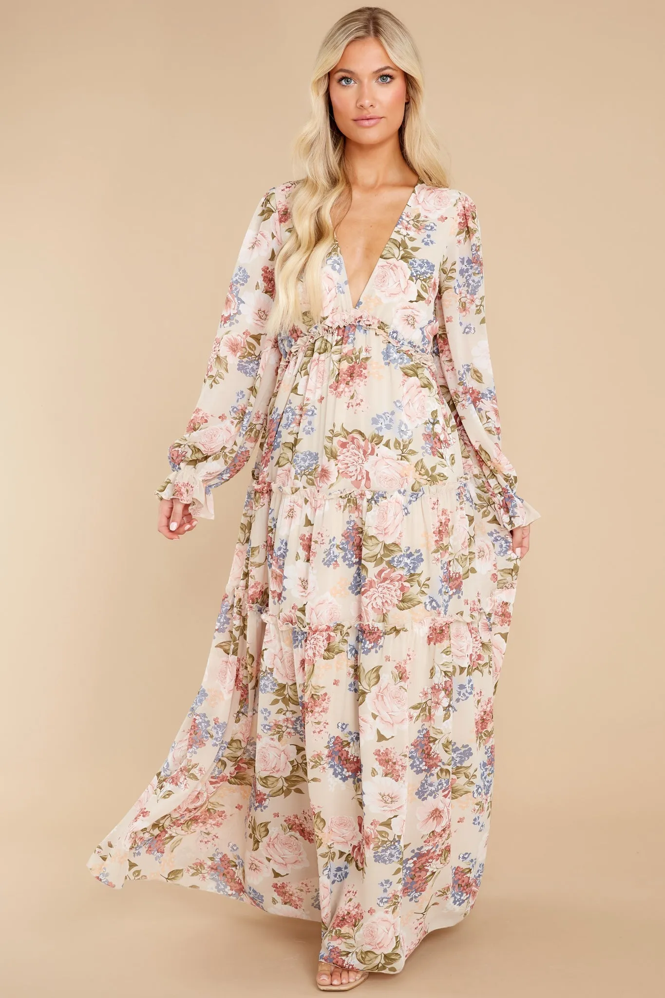 Flourishing Beauty Beige Floral Print Dress