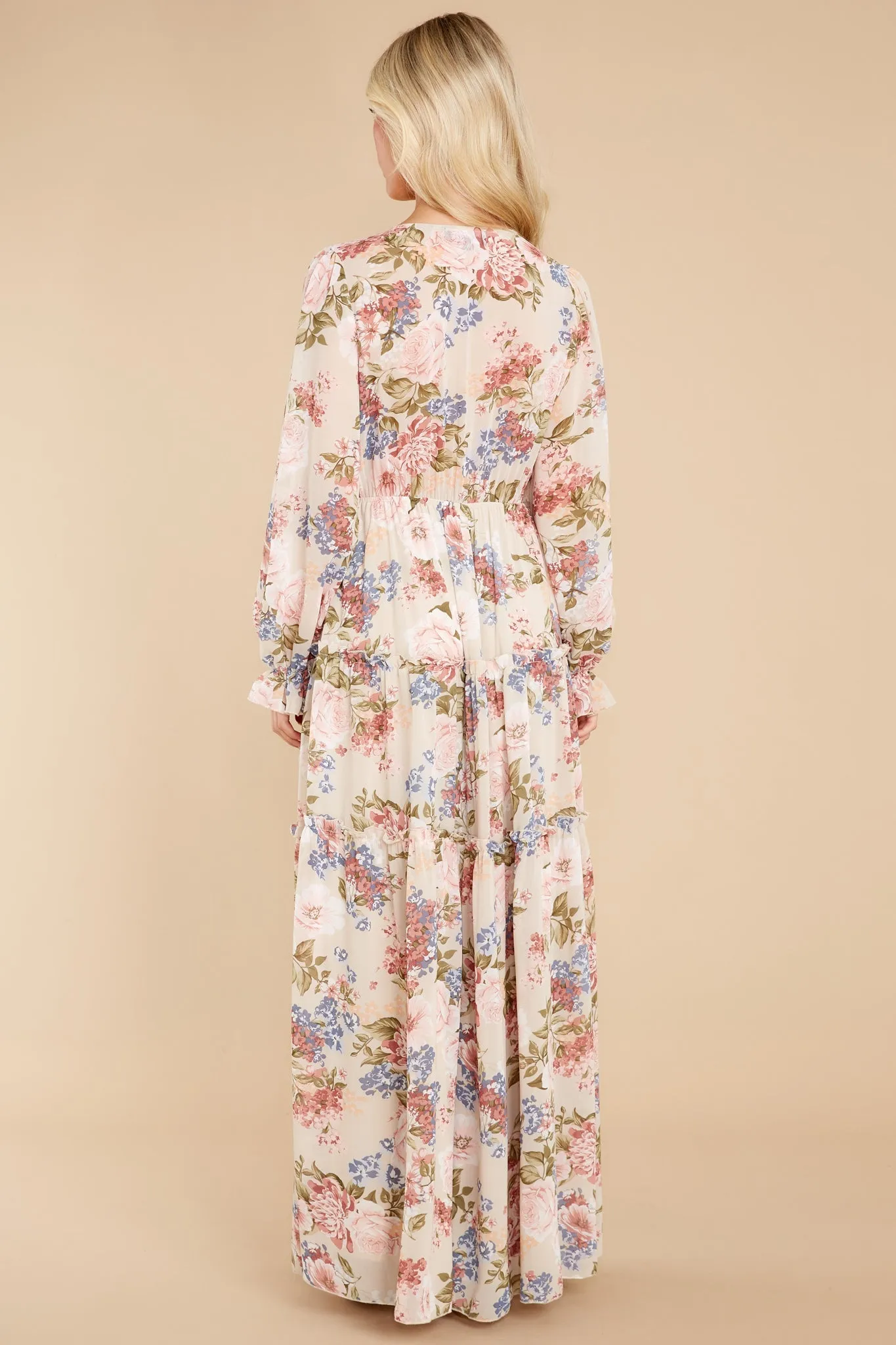 Flourishing Beauty Beige Floral Print Dress