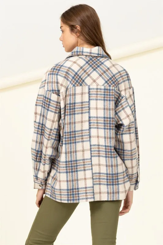 For Myself Checkered Print Button-Front Shacket