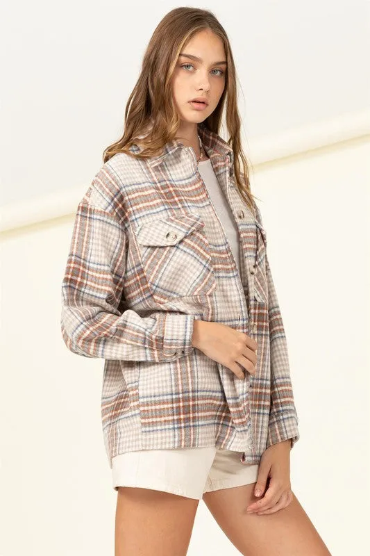 For Myself Checkered Print Button-Front Shacket